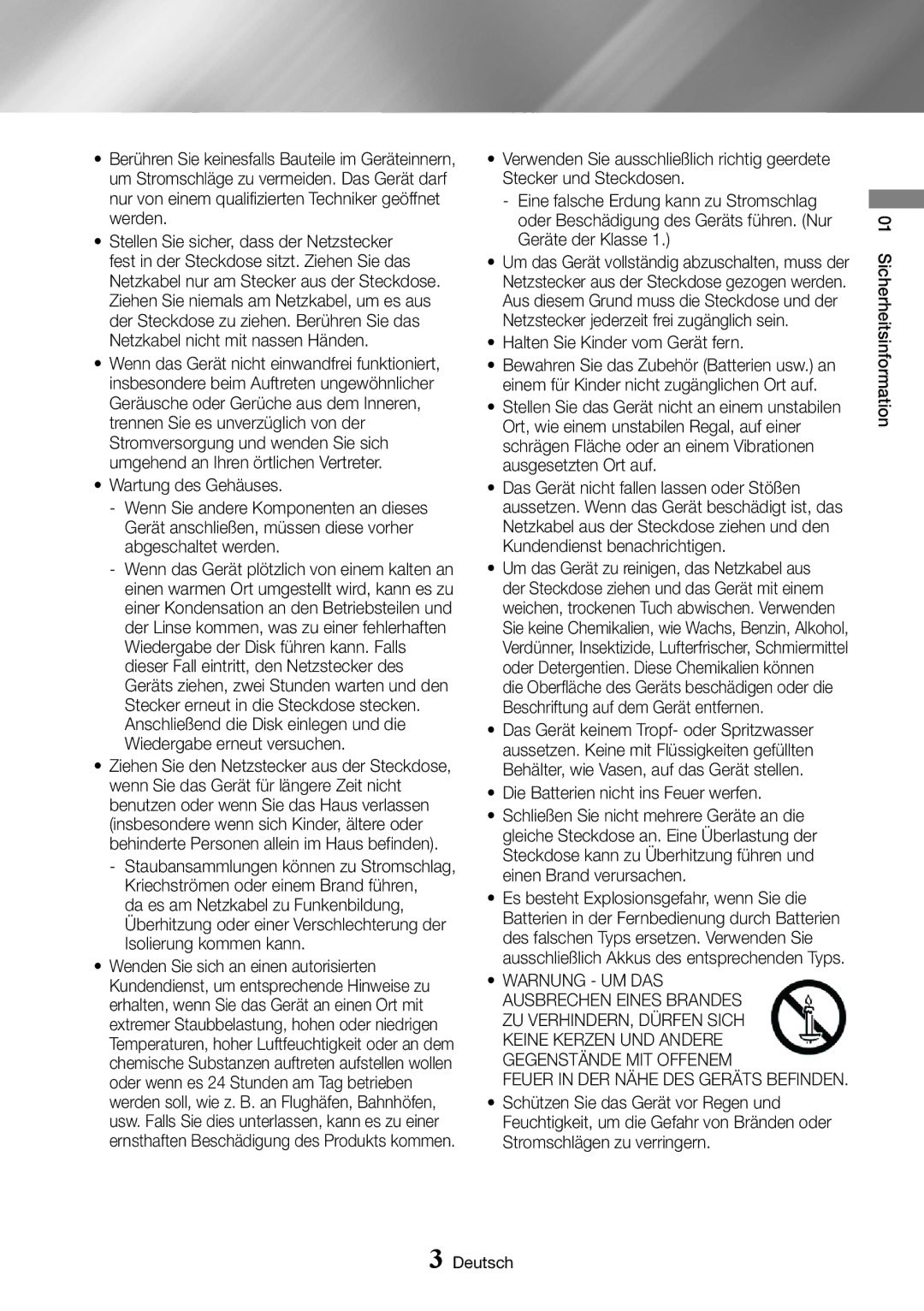 Samsung BD-J6300/ZG manual Halten Sie Kinder vom Gerät fern, Die Batterien nicht ins Feuer werfen 