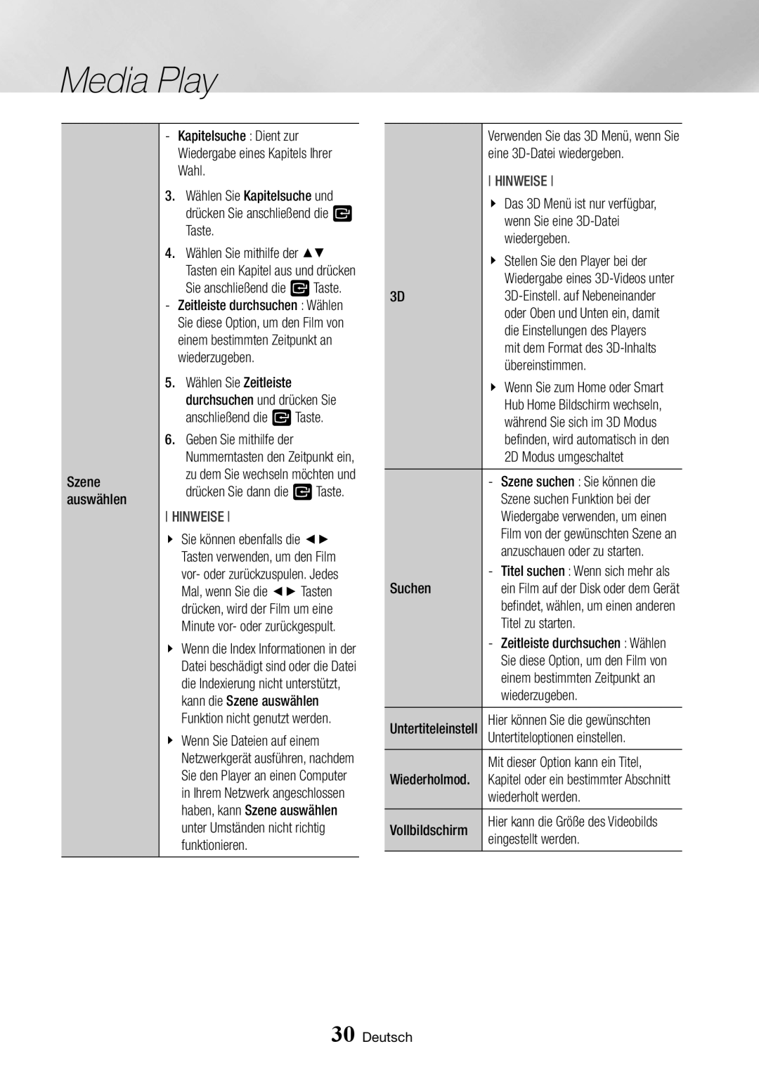 Samsung BD-J6300/ZG Kapitelsuche Dient zur, Wahl, Wiederzugeben, Wählen Sie Zeitleiste, Anschließend die vTaste, Szene 