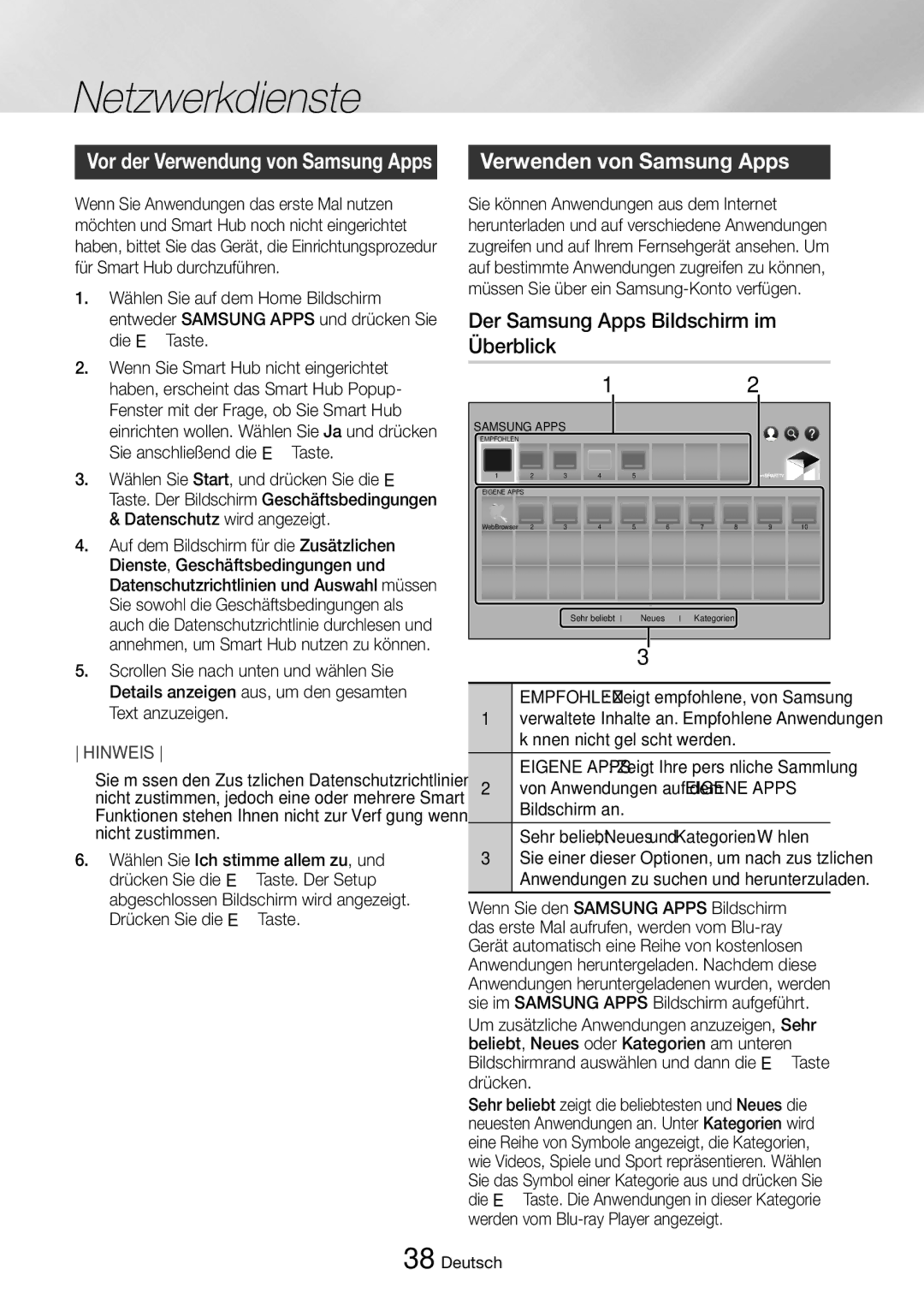 Samsung BD-J6300/ZG manual Verwenden von Samsung Apps, Der Samsung Apps Bildschirm im Überblick 