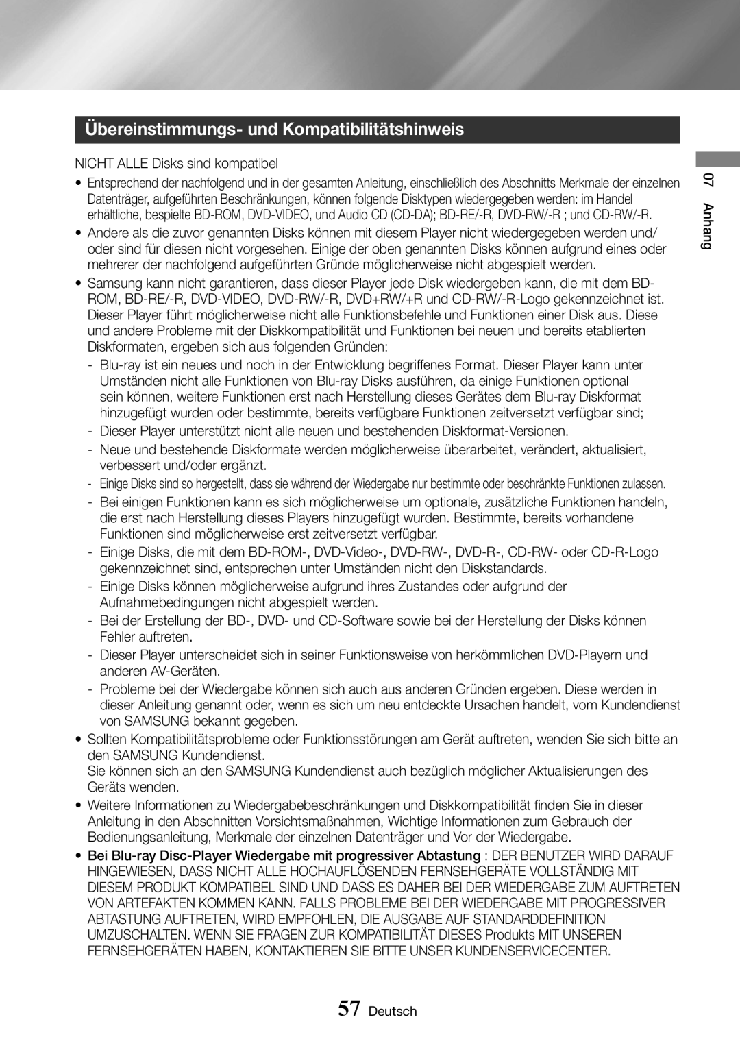 Samsung BD-J6300/ZG manual Übereinstimmungs- und Kompatibilitätshinweis, Nicht Alle Disks sind kompatibel 