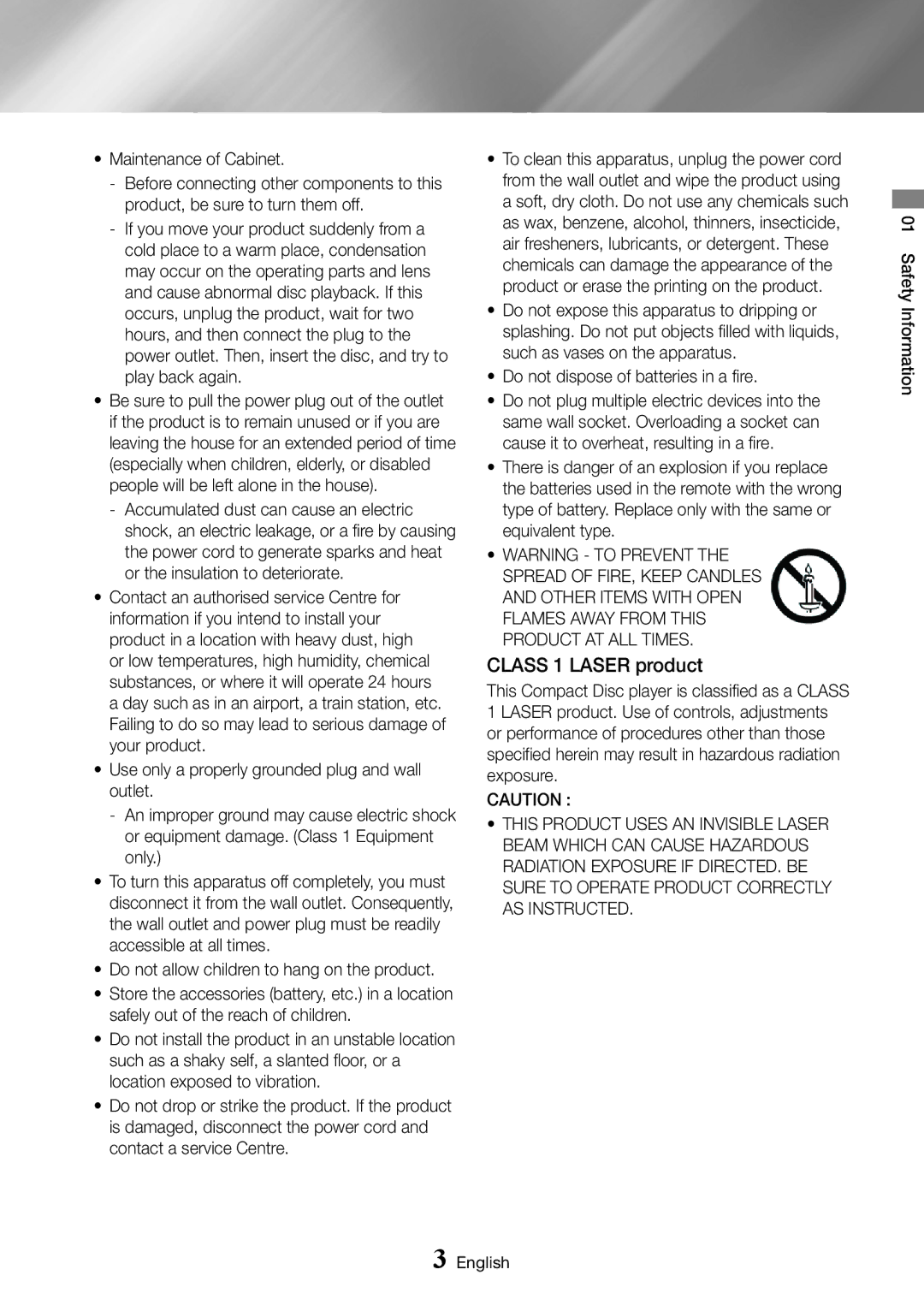 Samsung BD-J7500/ZF, BD-J7500/EN manual Class 1 Laser product 