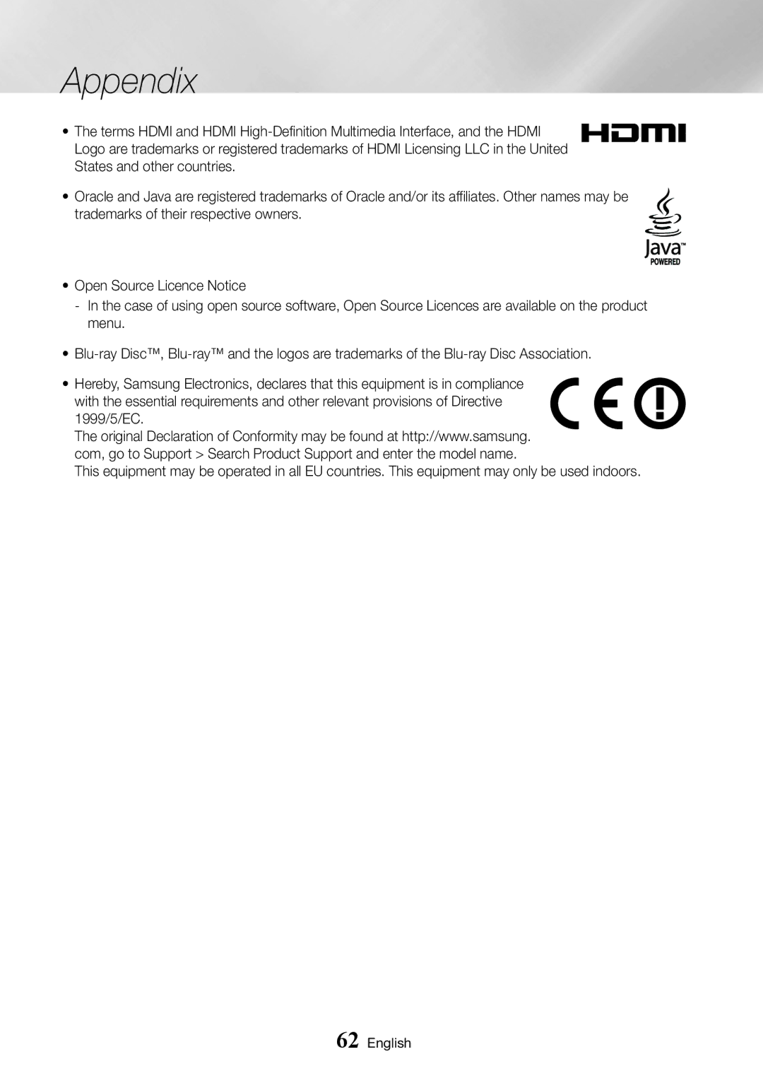 Samsung BD-J7500/EN, BD-J7500/ZF manual Appendix 