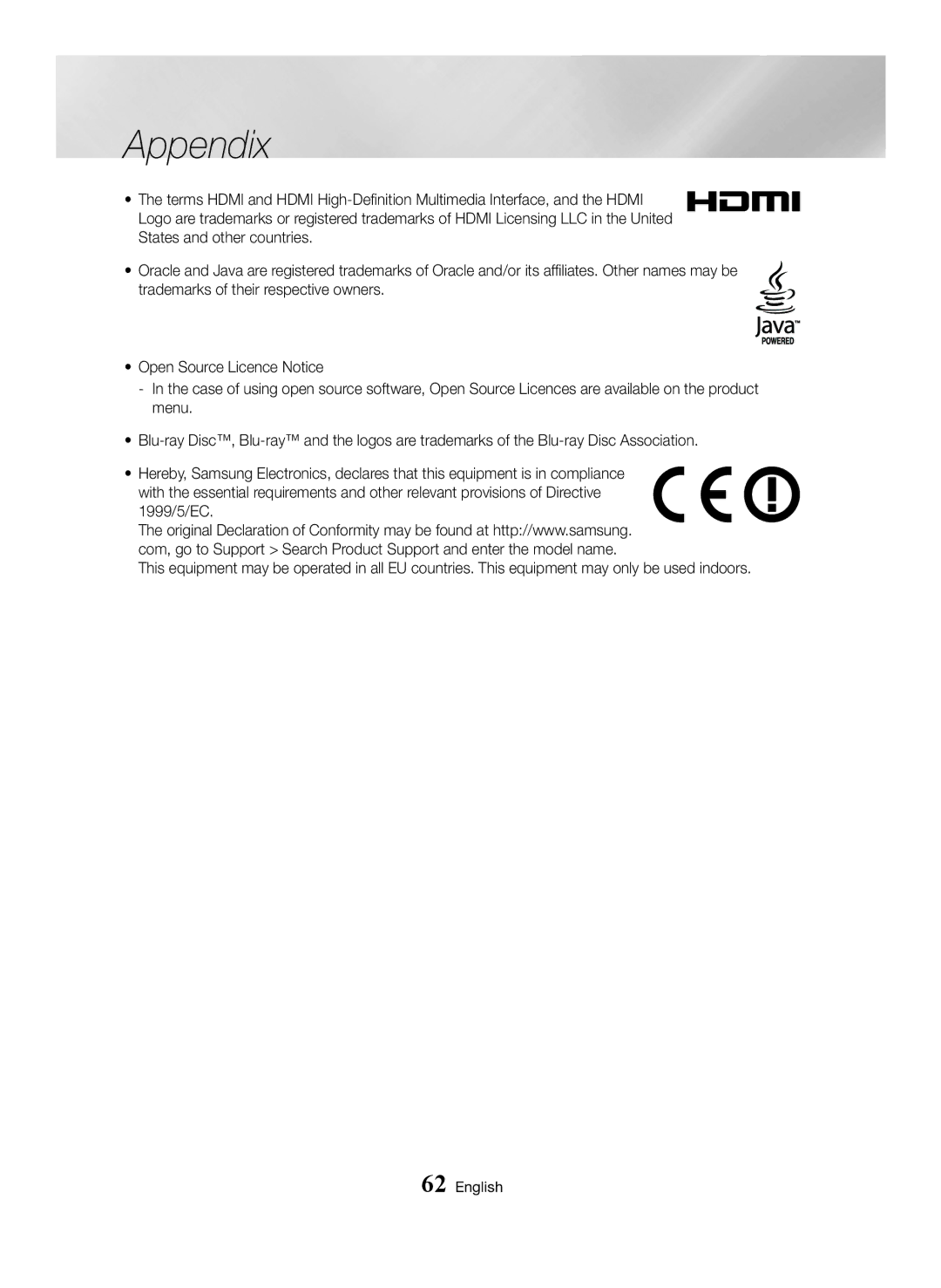 Samsung BD-J7500/EN manual Appendix 