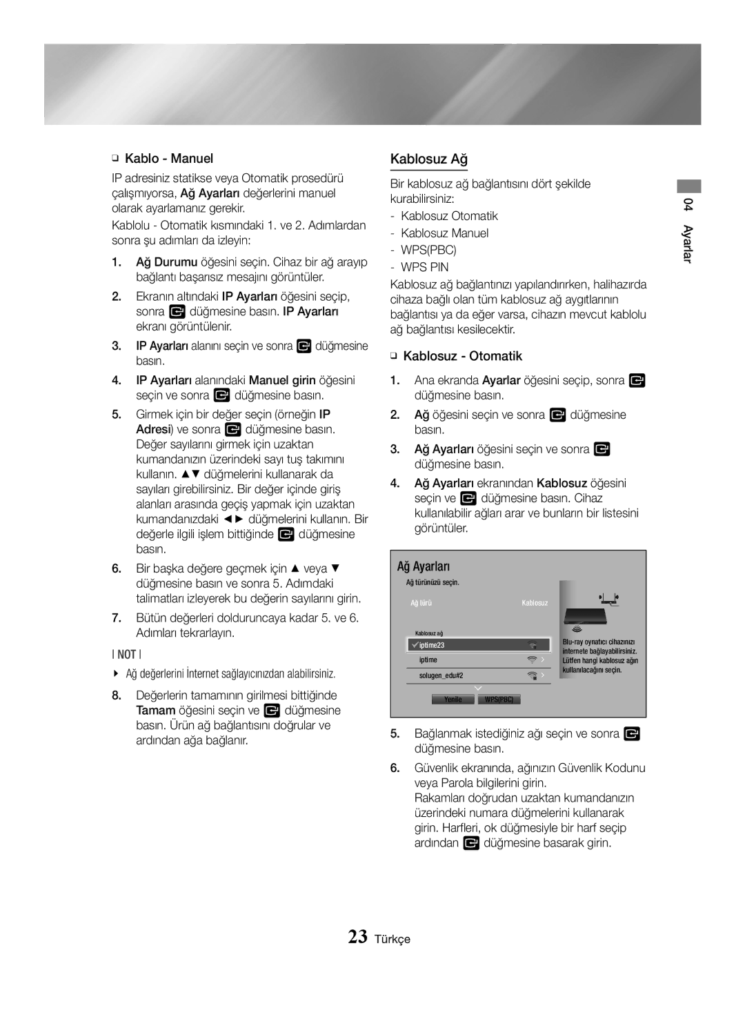 Samsung BD-J7500/EN manual Kablosuz Ağ 