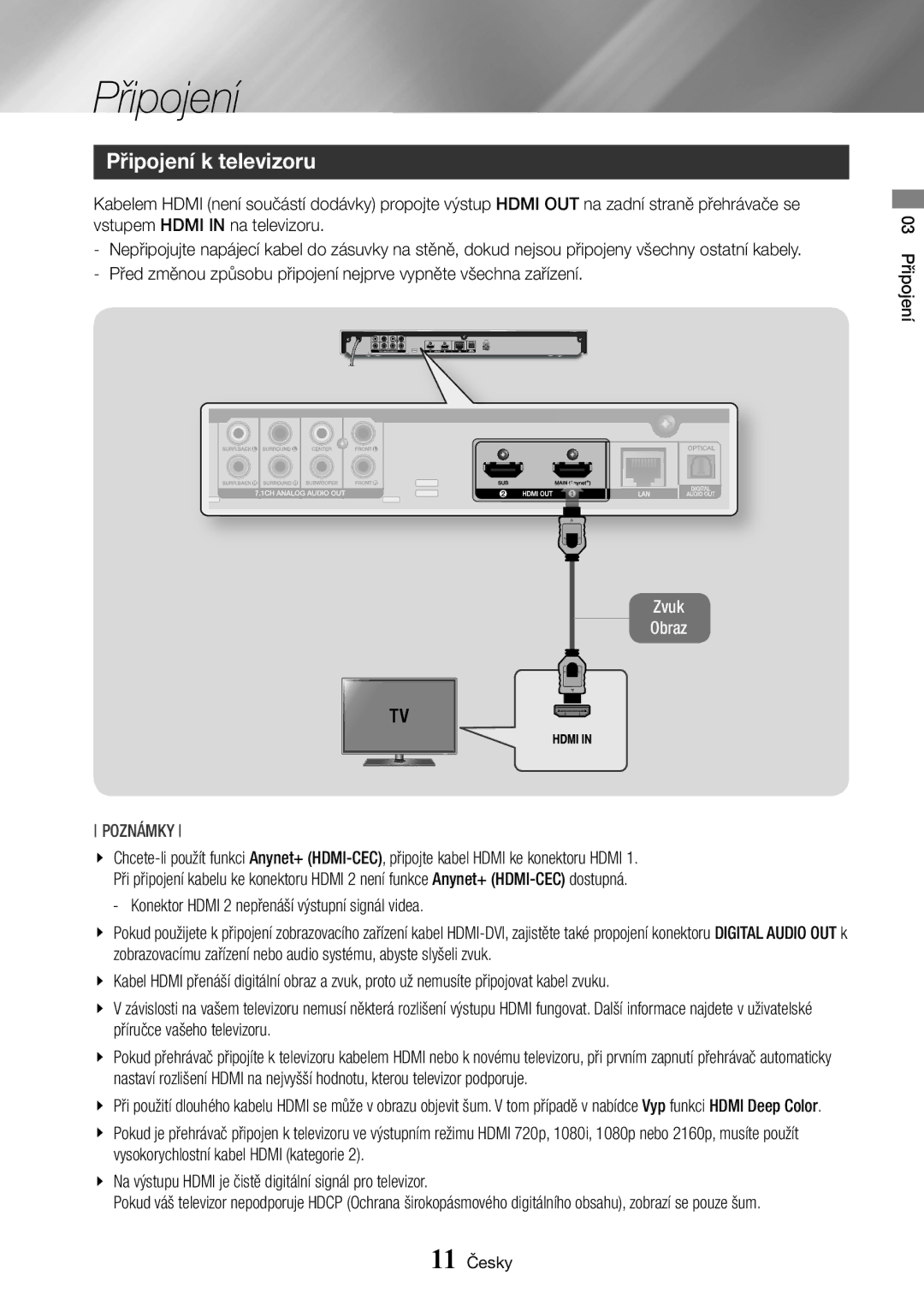 Samsung BD-J7500/EN manual Připojení k televizoru 