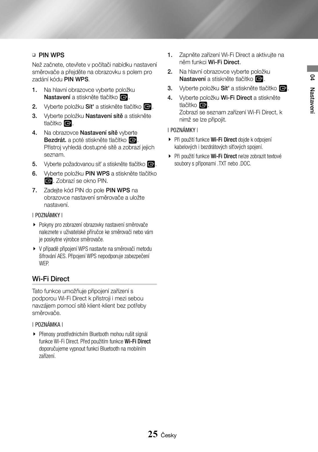 Samsung BD-J7500/EN manual Wi-Fi Direct, Ğğ Pin Wps 