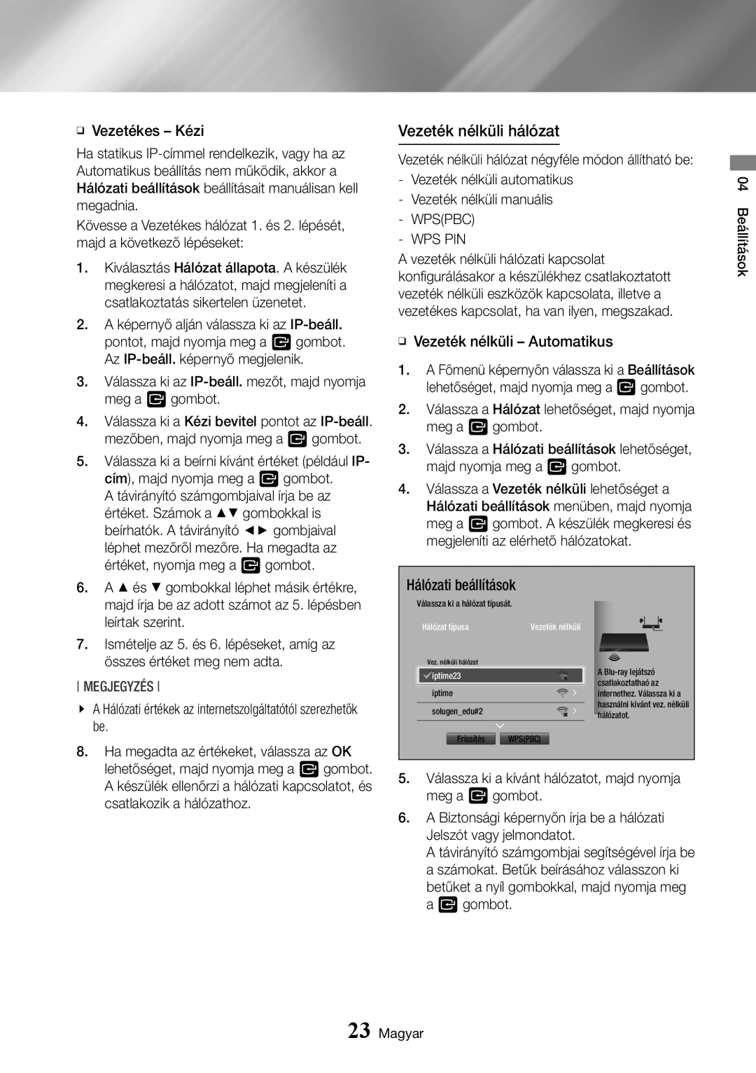 Samsung BD-J7500/EN manual Vezeték nélküli hálózat, Wps Pin 