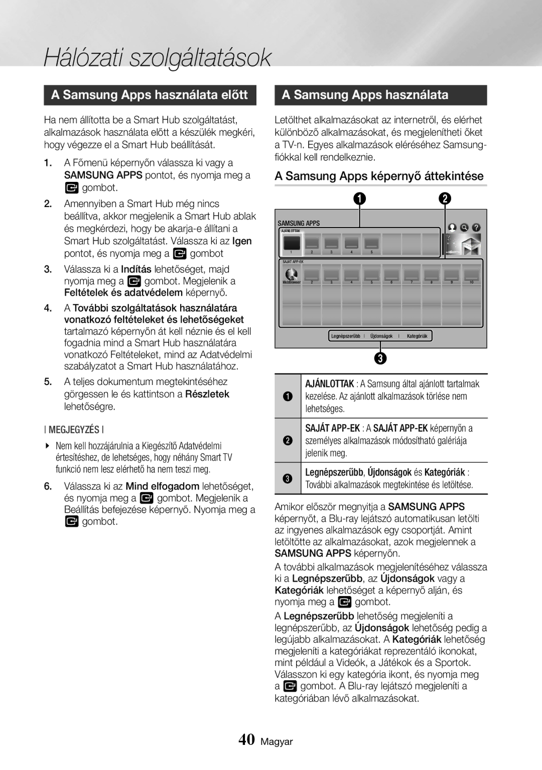 Samsung BD-J7500/EN manual Samsung Apps használata előtt, Samsung Apps képernyő áttekintése, Fiókkal kell rendelkeznie 