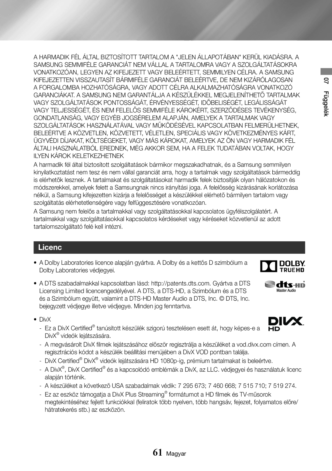 Samsung BD-J7500/EN manual Licenc 