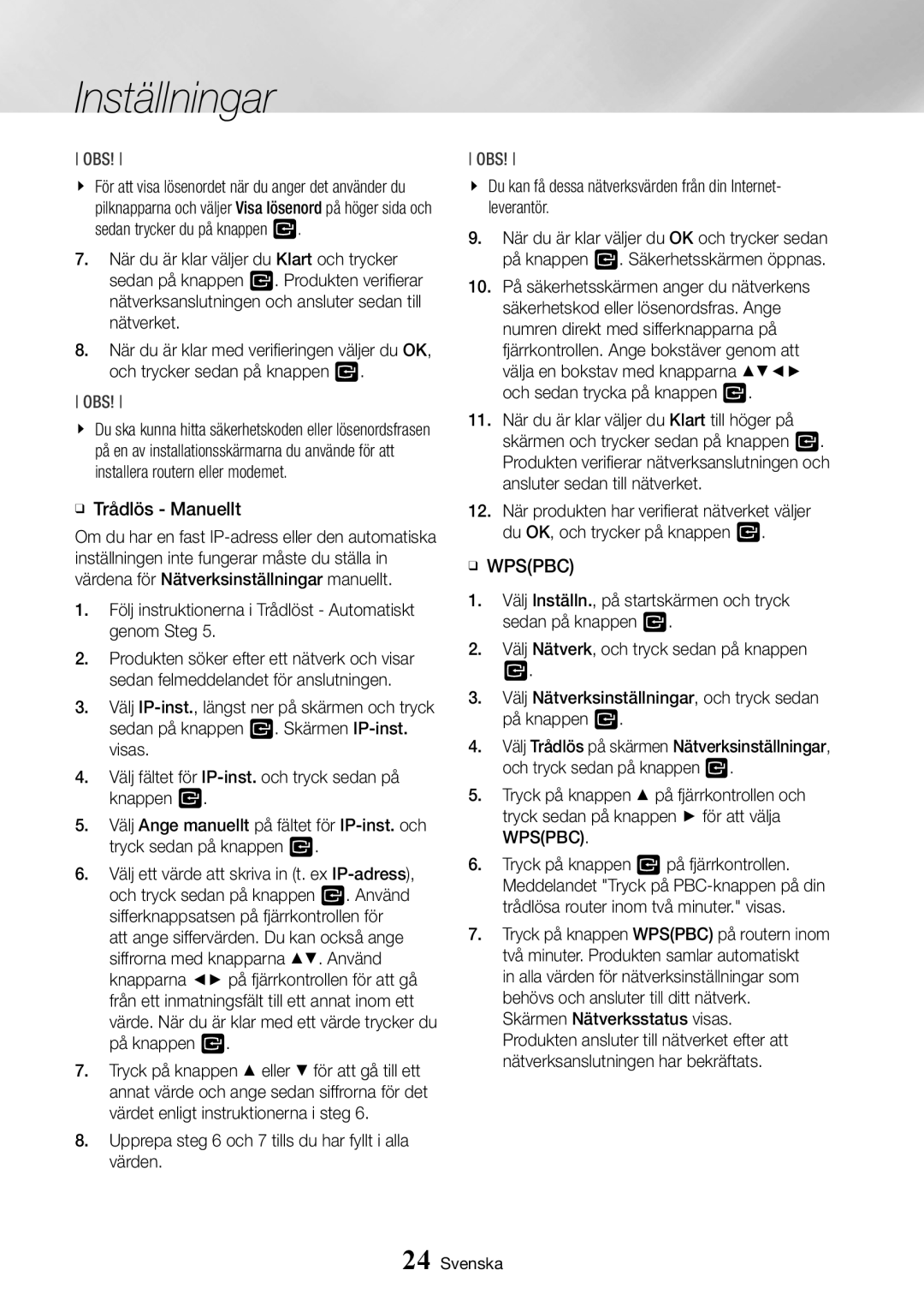 Samsung BD-J7500/XE manual ĞĞ Trådlös Manuellt, Följ instruktionerna i Trådlöst Automatiskt genom Steg, ĞĞ Wpspbc 