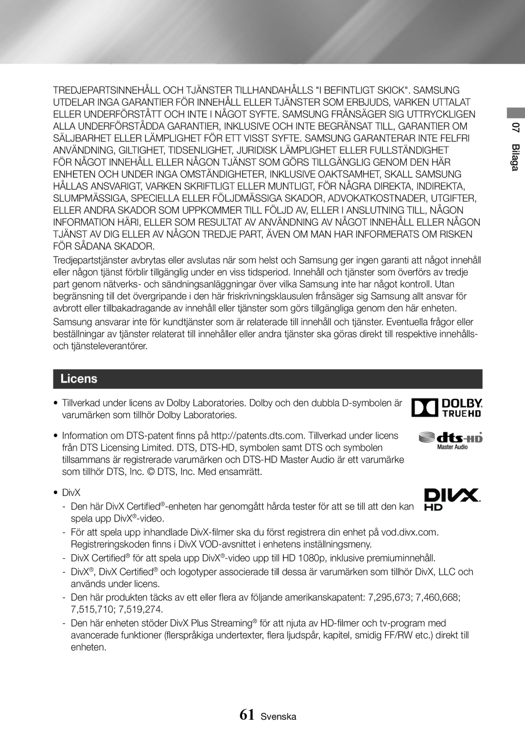 Samsung BD-J7500/XE manual Licens 