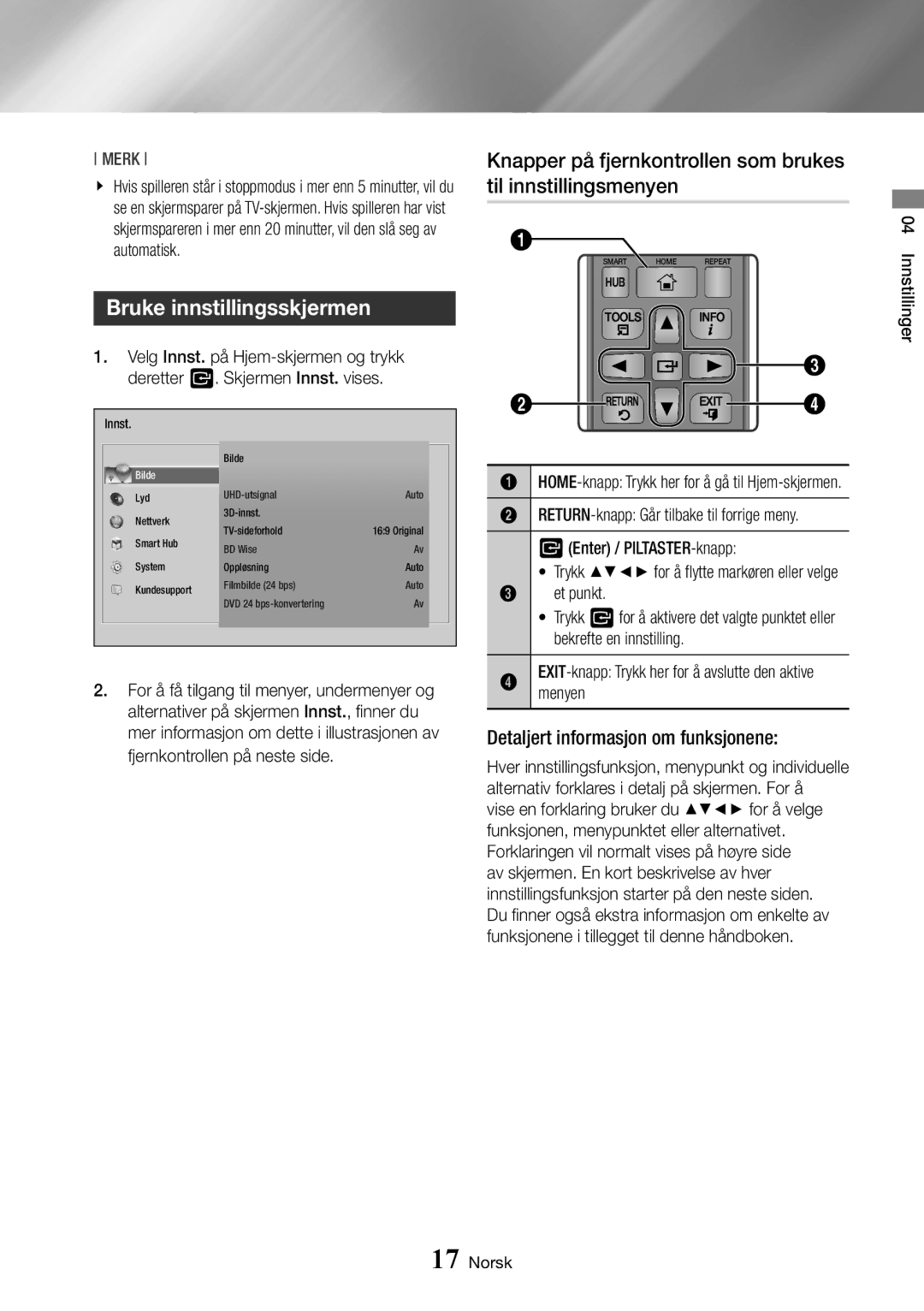 Samsung BD-J7500/XE Bruke innstillingsskjermen, Detaljert informasjon om funksjonene, Et punkt, Bekrefte en innstilling 