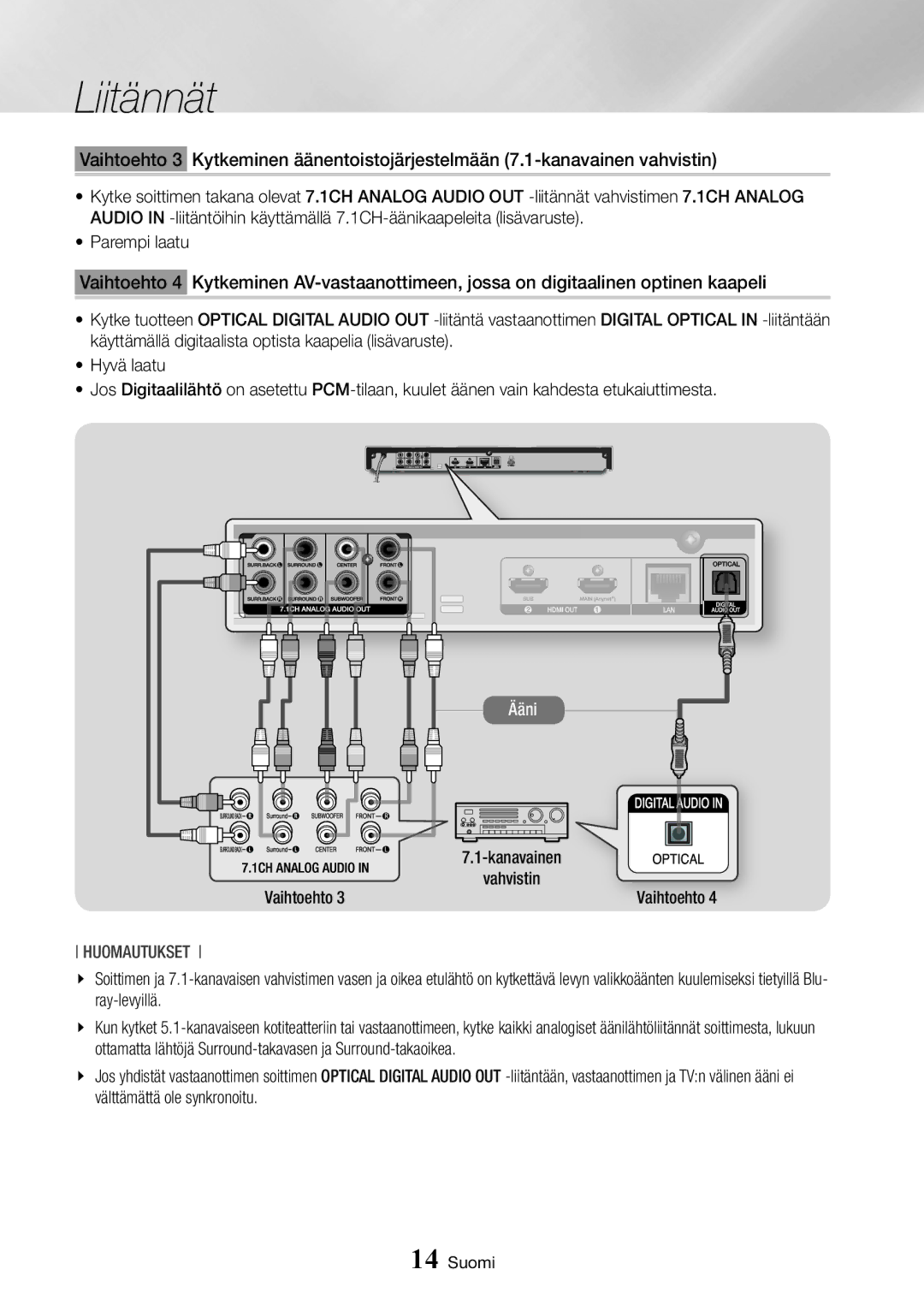 Samsung BD-J7500/XE manual Vaihtoehto 