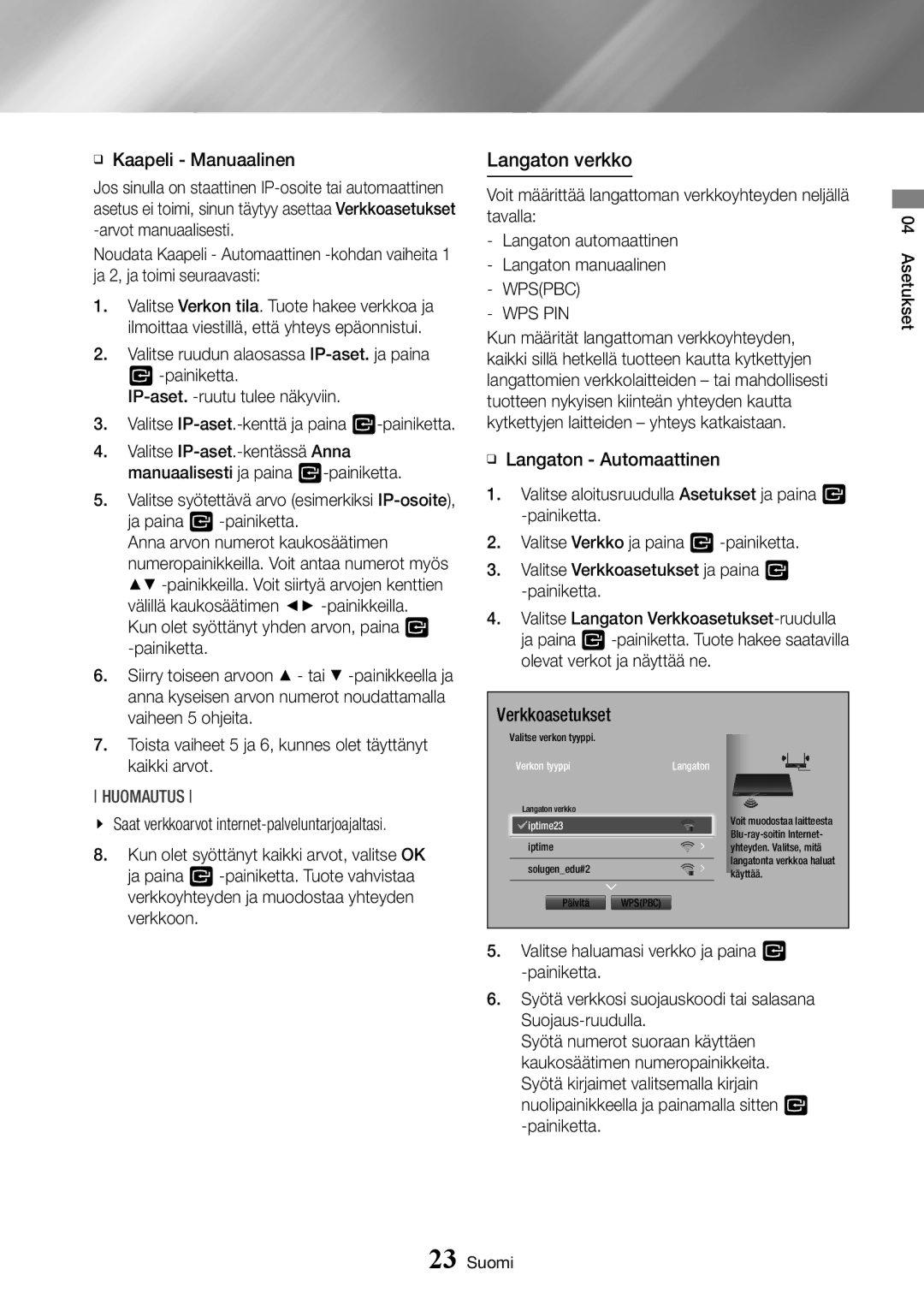 Samsung BD-J7500/XE manual Langaton verkko, Wps Pin 