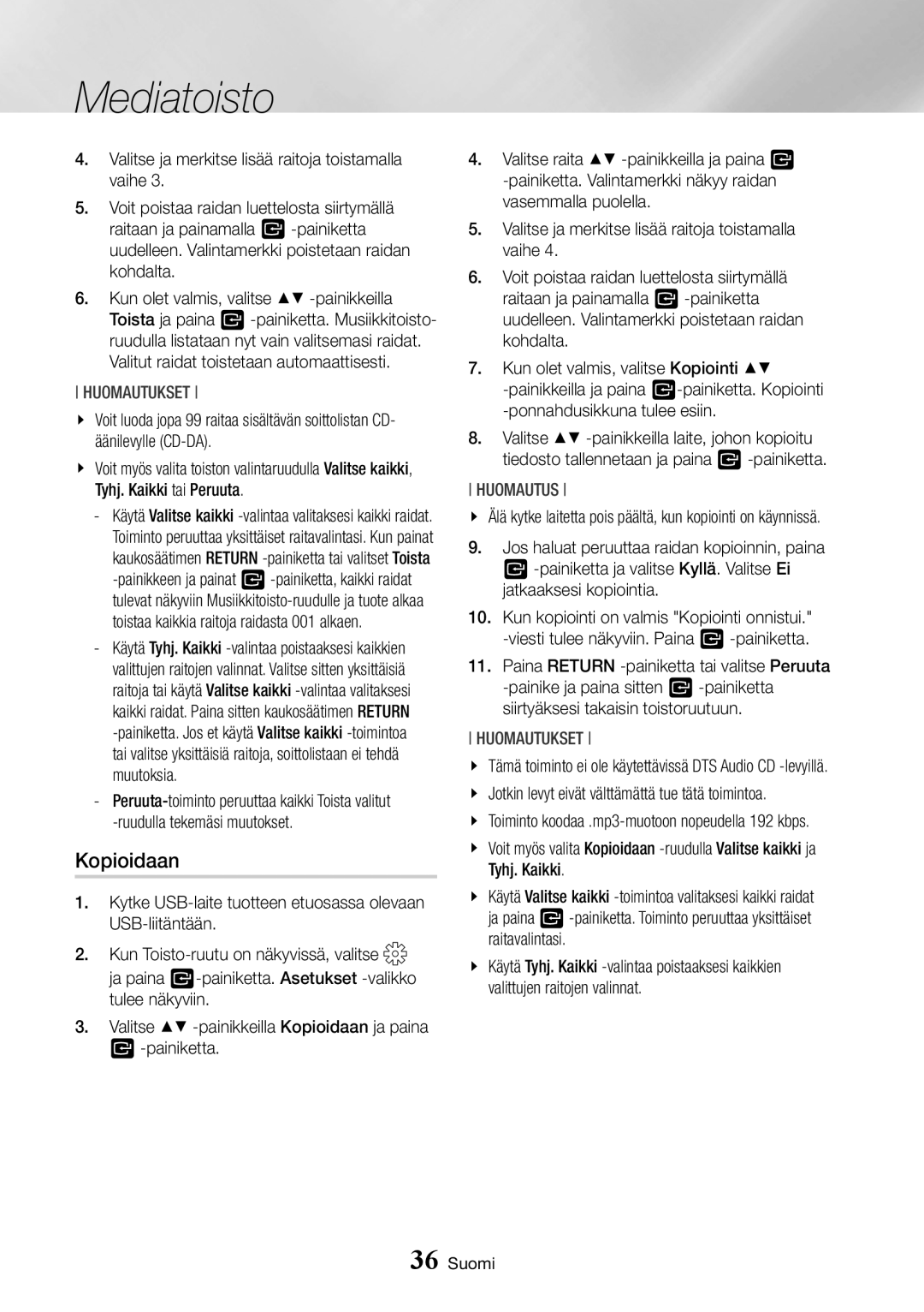 Samsung BD-J7500/XE manual Kopioidaan 