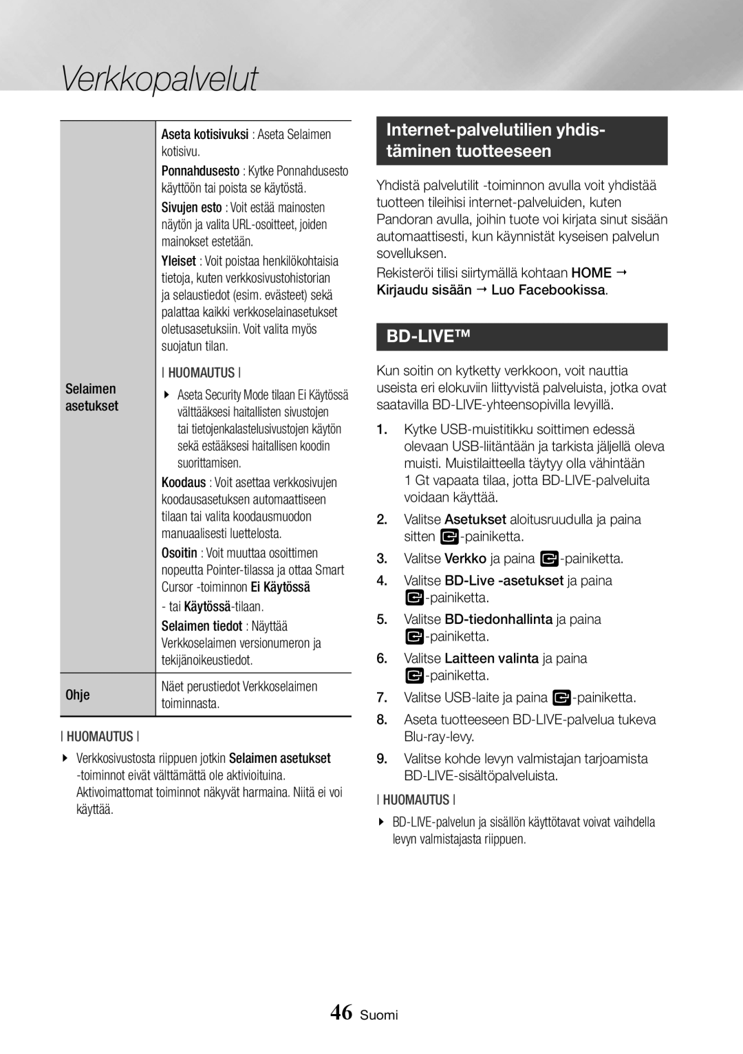 Samsung BD-J7500/XE Kotisivu, Mainokset estetään, Suojatun tilan, Selaimen, Suorittamisen, Manuaalisesti luettelosta, Ohje 