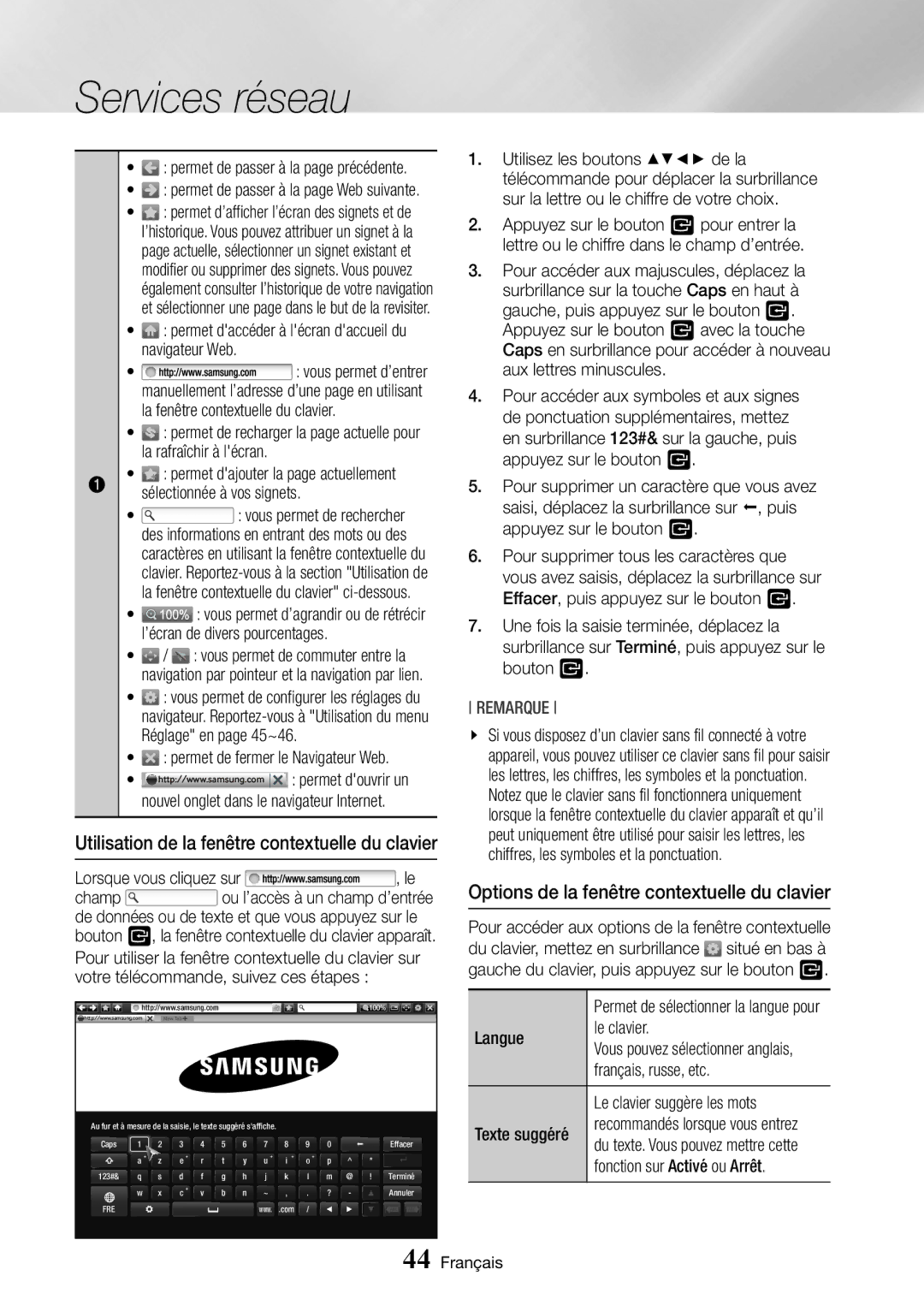 Samsung BD-J7500/ZF manual Utilisez les boutons de la, Sur la lettre ou le chiffre de votre choix, Aux lettres minuscules 