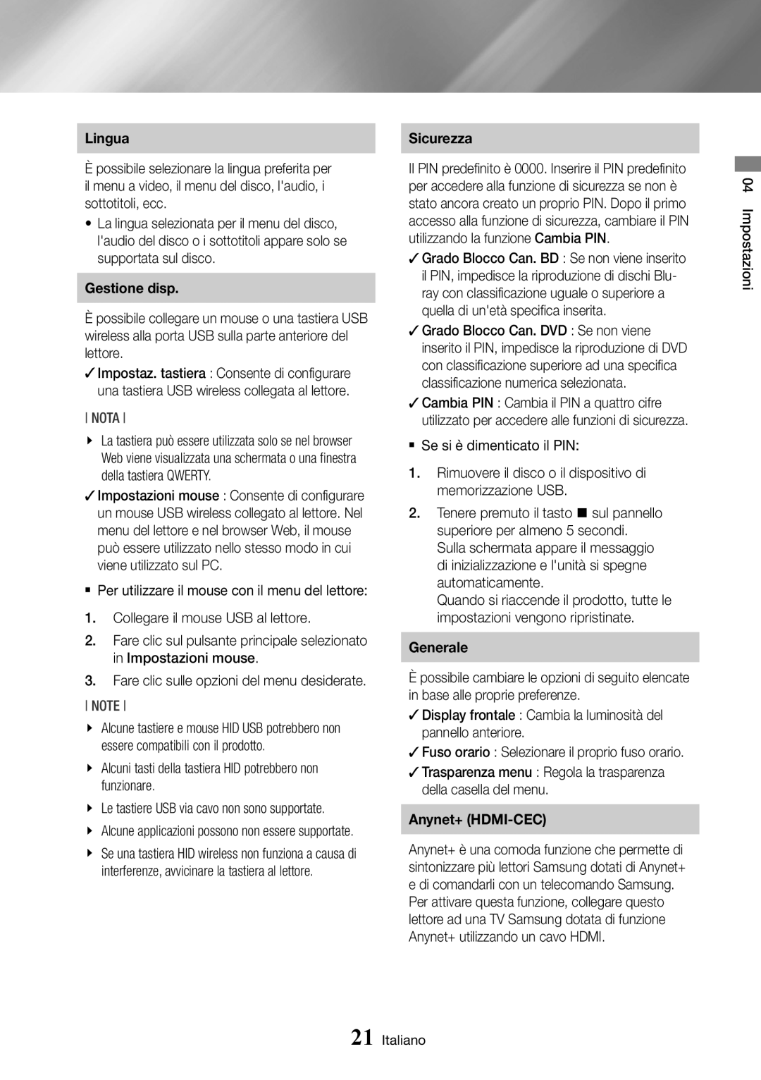 Samsung BD-J7500/ZF manual Lingua, Interferenze, avvicinare la tastiera al lettore 