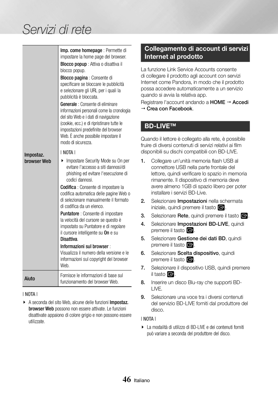 Samsung BD-J7500/ZF manual Collegamento di account di servizi Internet al prodotto 