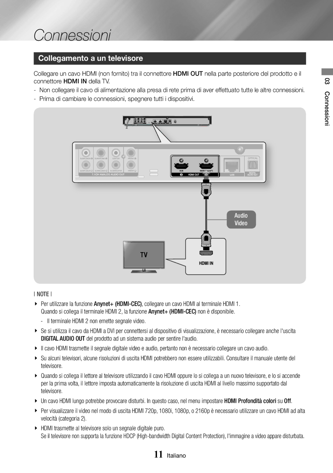 Samsung BD-J7500/ZF manual Connessioni, Collegamento a un televisore 