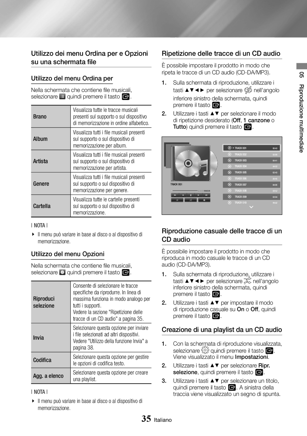 Samsung BD-J7500/ZF manual Ripetizione delle tracce di un CD audio, Riproduzione casuale delle tracce di un CD audio 