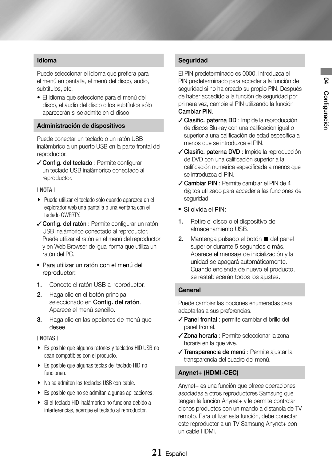 Samsung BD-J7500/ZF manual Idioma 