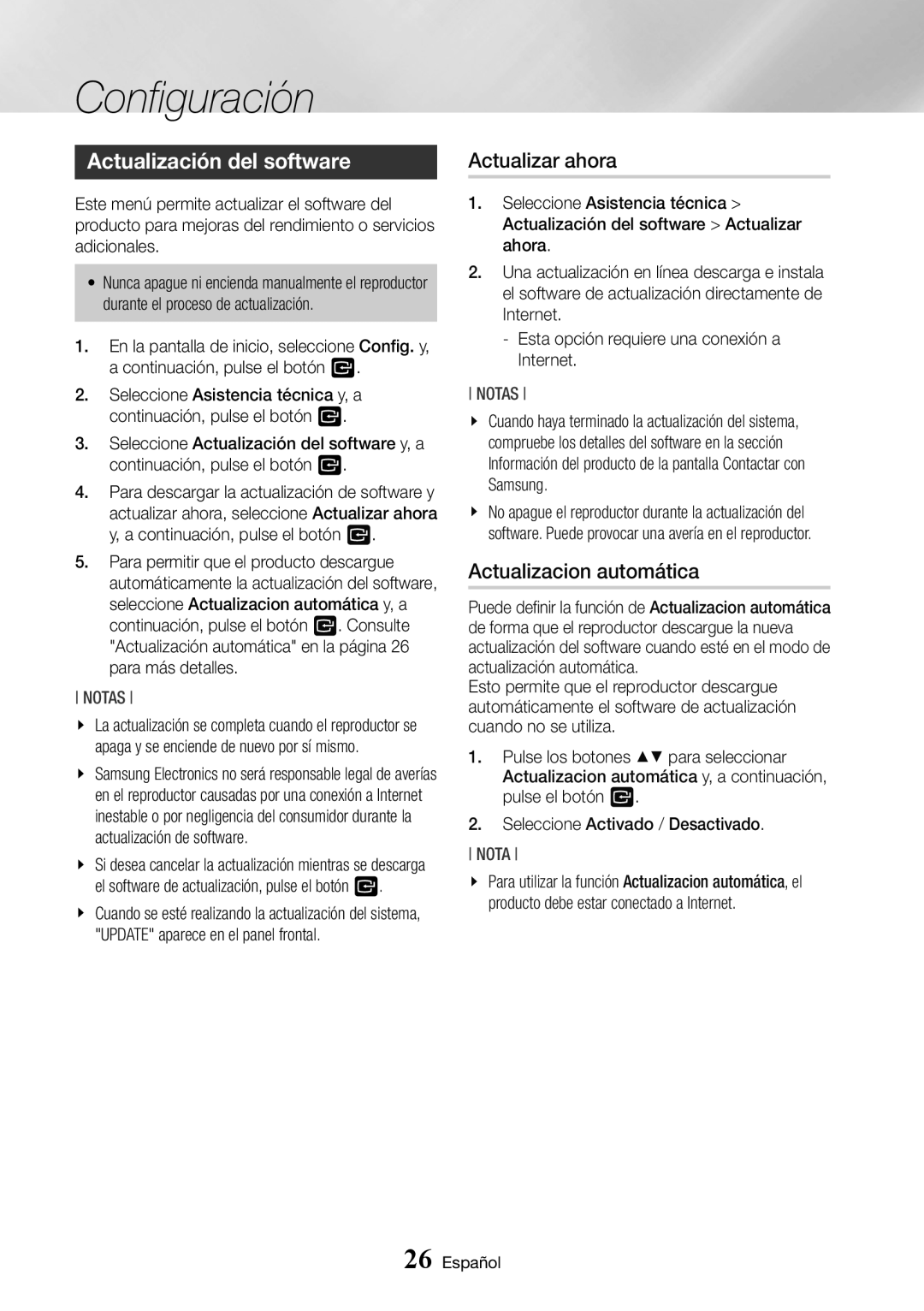 Samsung BD-J7500/ZF manual Actualización del software, Actualizar ahora 