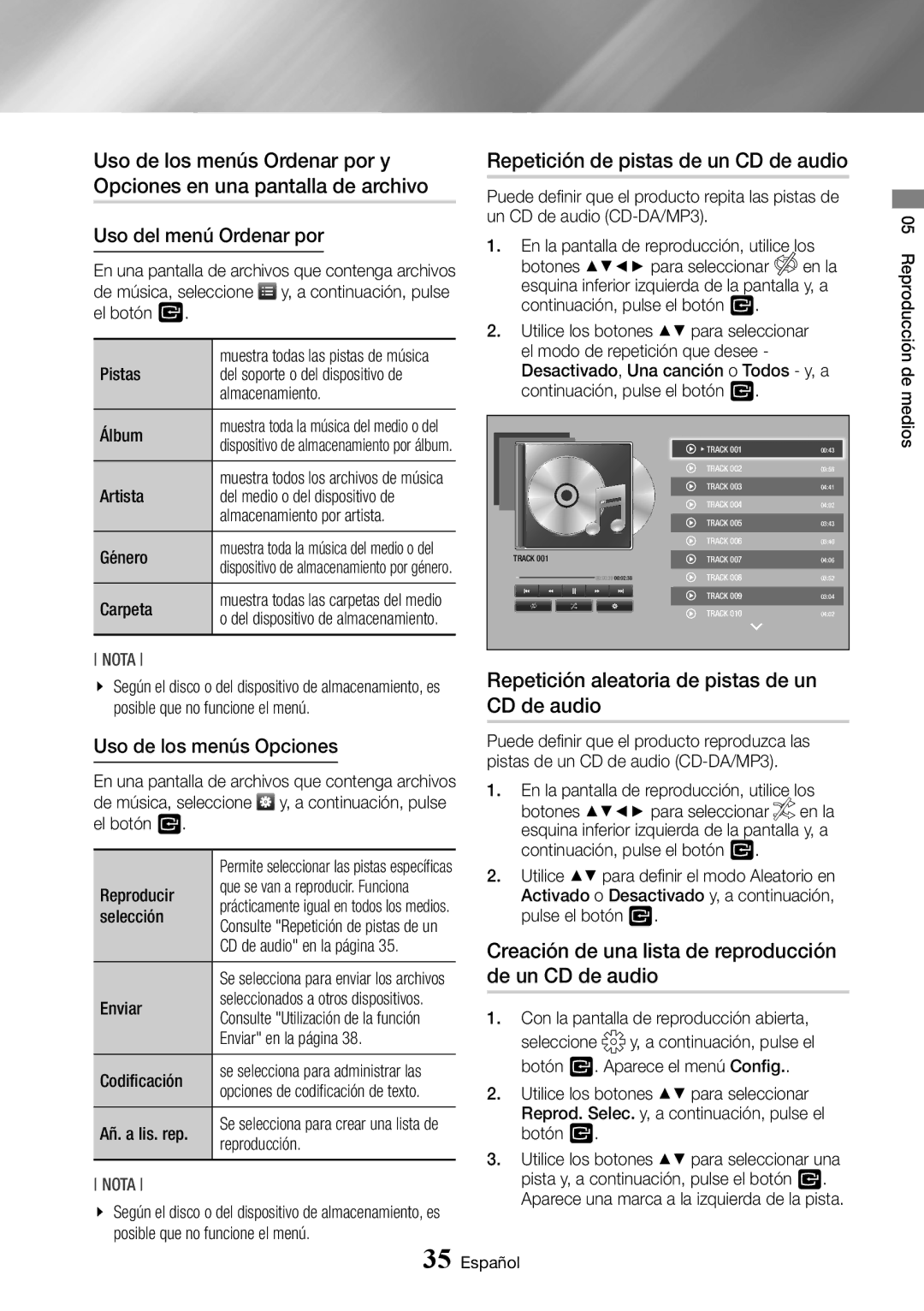 Samsung BD-J7500/ZF manual Repetición de pistas de un CD de audio, Repetición aleatoria de pistas de un CD de audio 