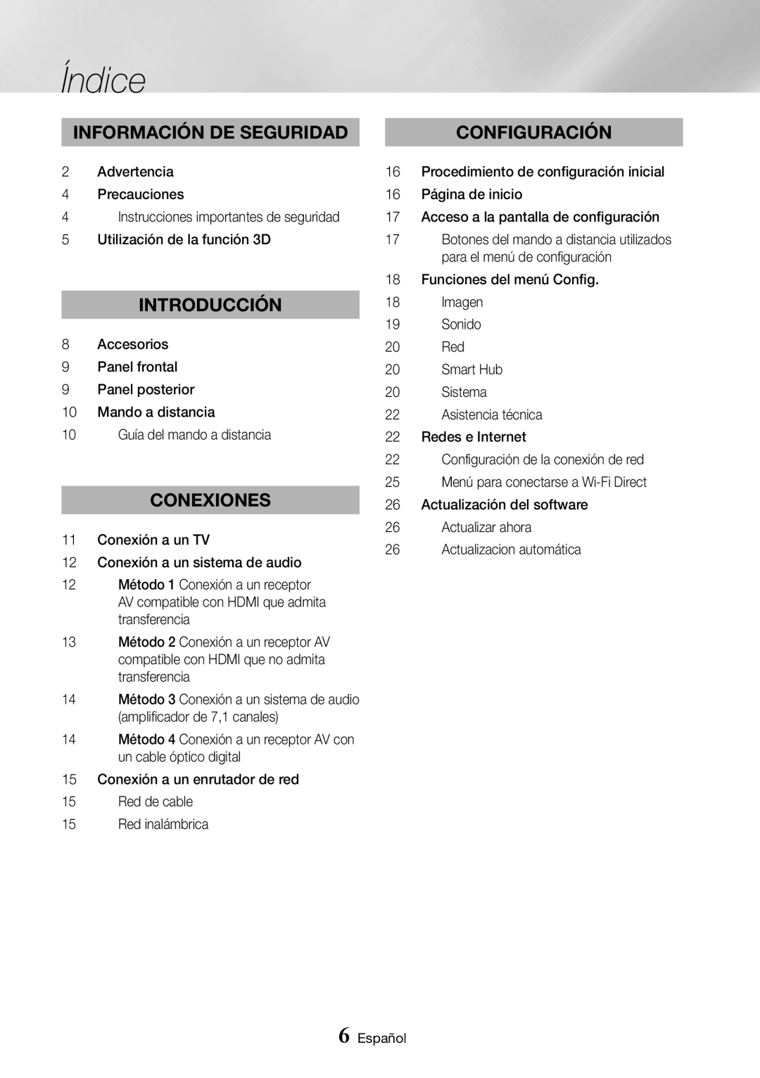 Samsung BD-J7500/ZF manual Índice, Información de seguridad 