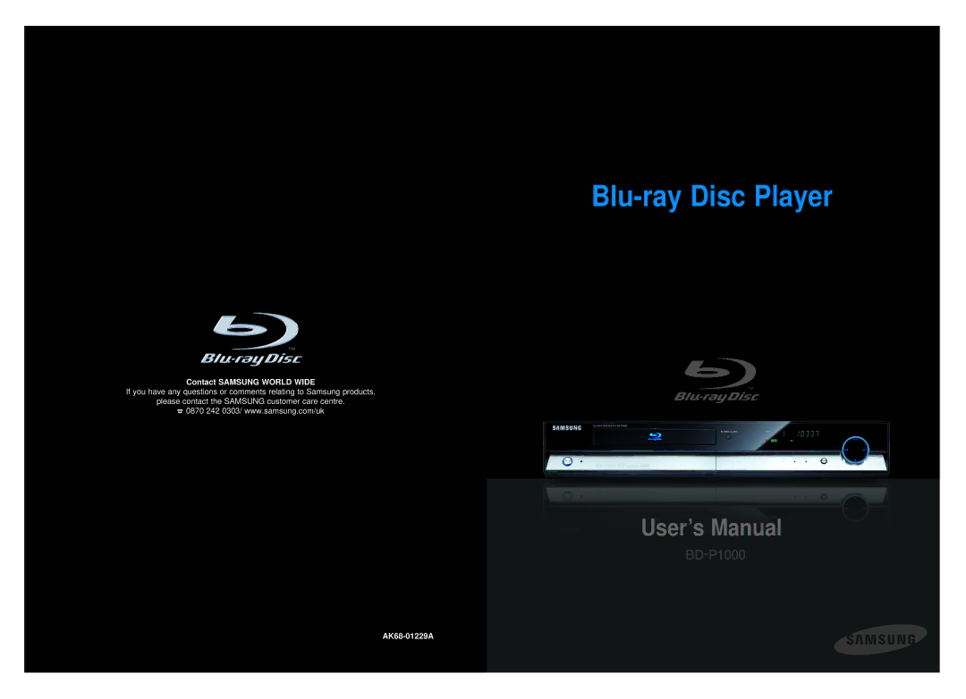 Samsung BD-P1000 user manual Blu-ray Disc Player 