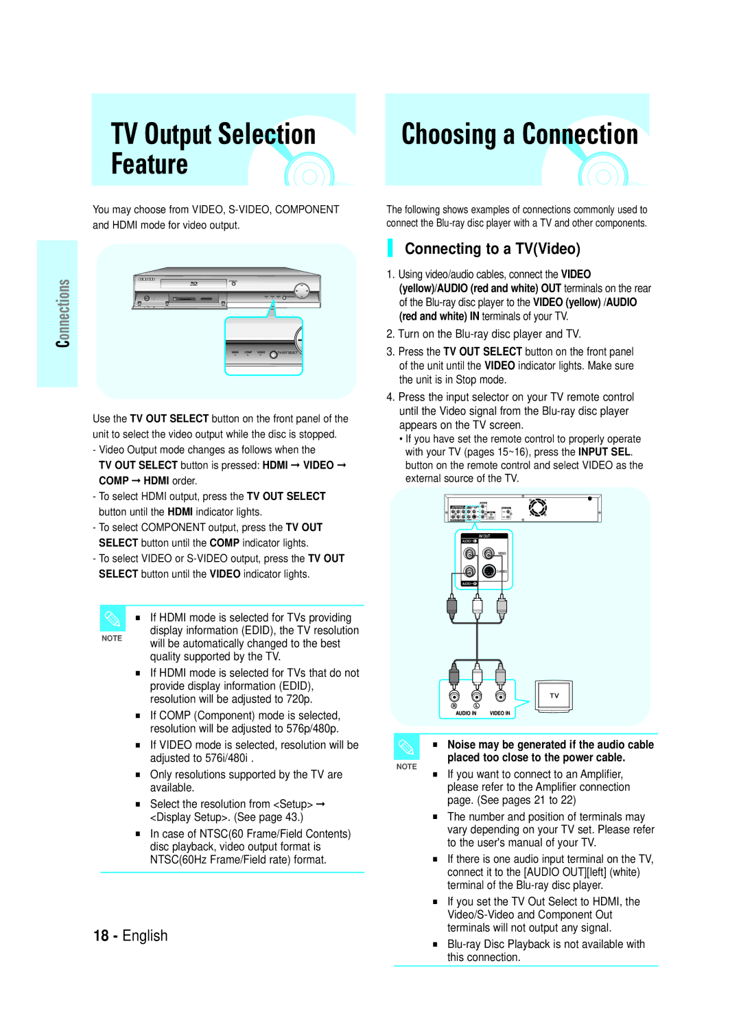 Samsung BD-P1000 user manual TV Output Selection, Feature, Connecting to a TVVideo 