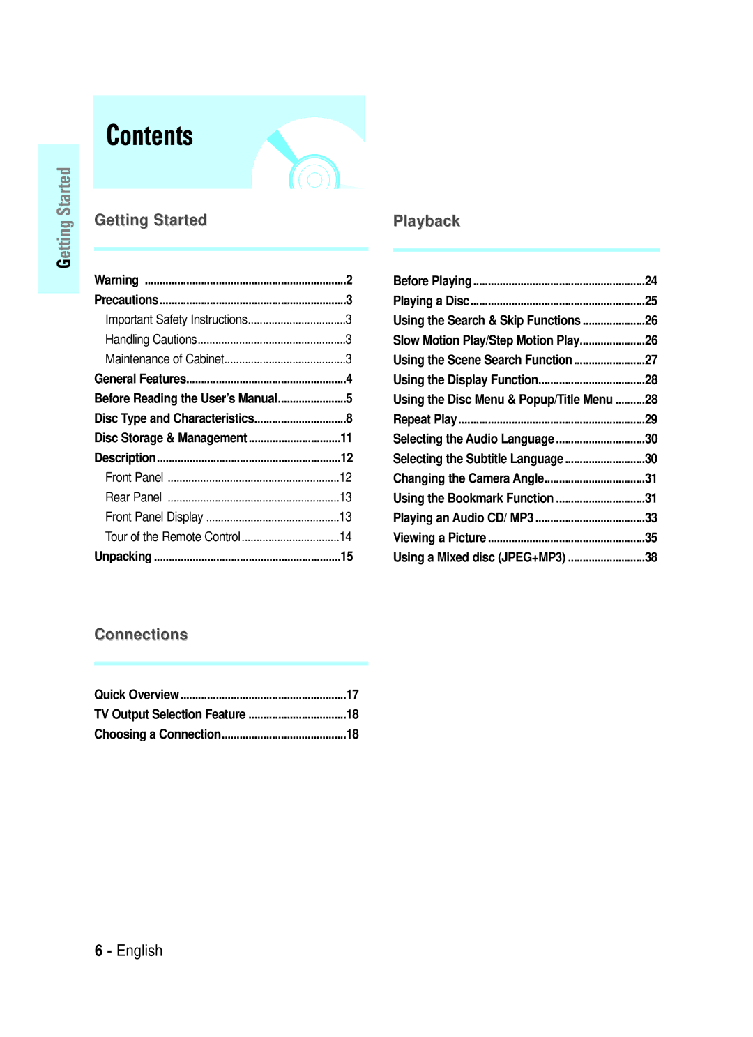 Samsung BD-P1000 user manual Contents 