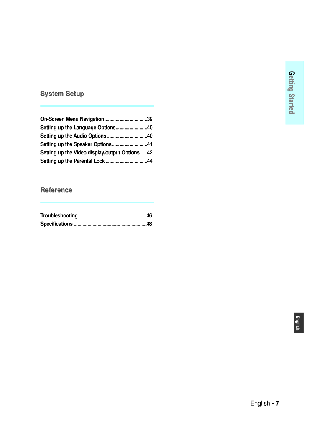 Samsung BD-P1000 user manual On-Screen Menu Navigation, Setting up the Audio Options, Specifications 