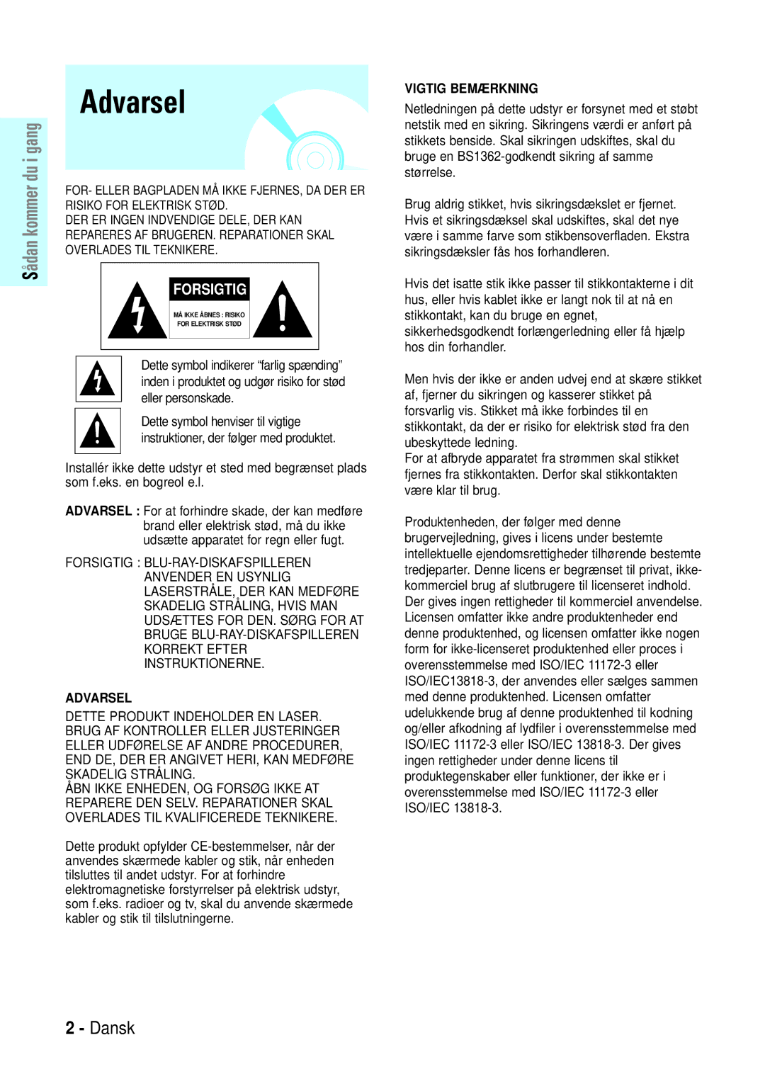 Samsung BD-P1000/XEE manual Dansk 