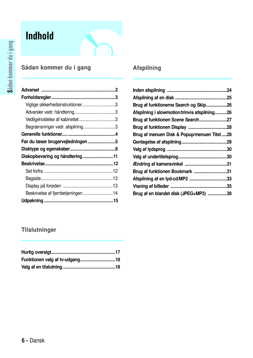 Samsung BD-P1000/XEE manual Indhold, Inden afspilning 