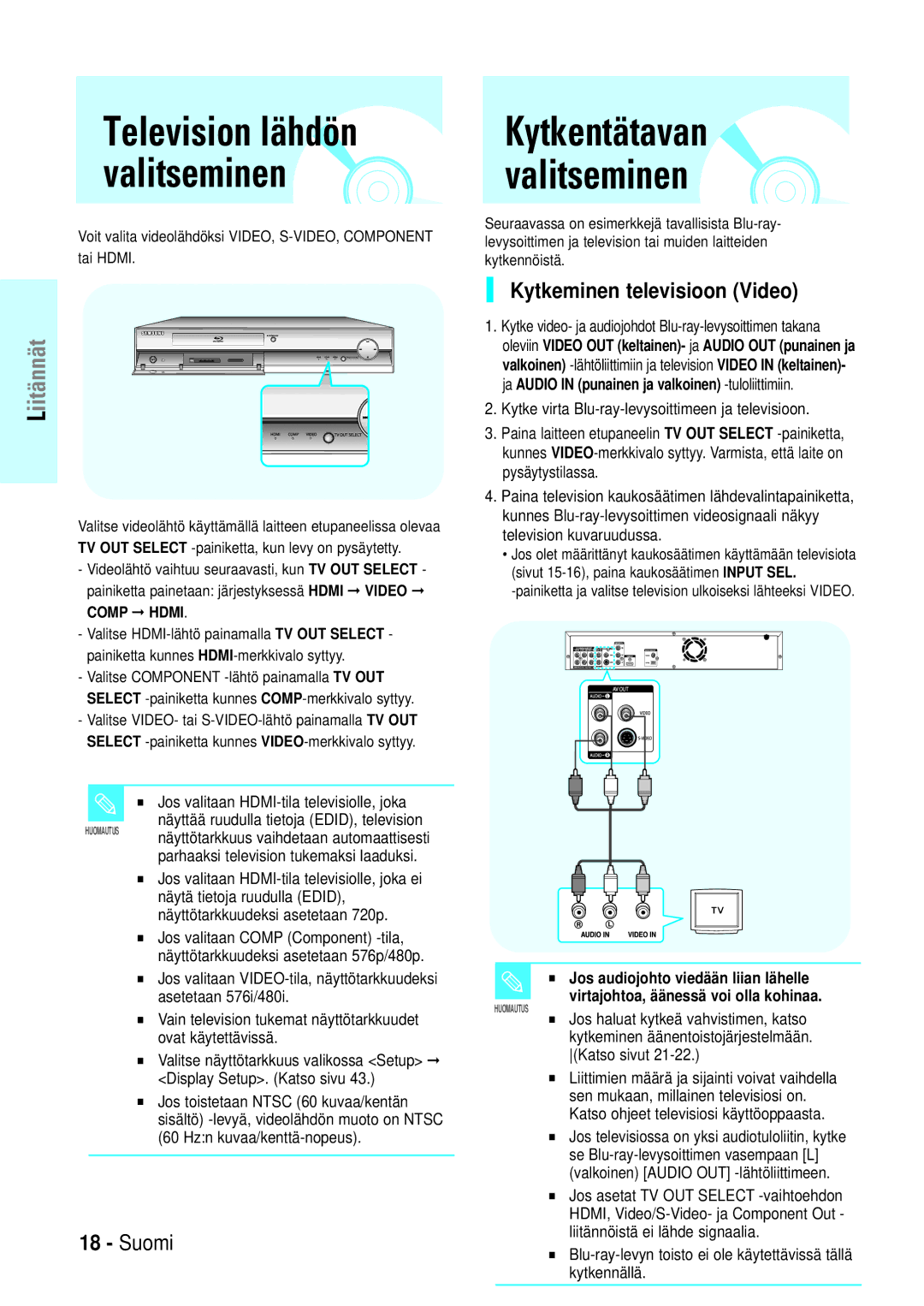 Samsung BD-P1000/XEE manual Vain television tukemat näyttötarkkuudet ovat käytettävissä 