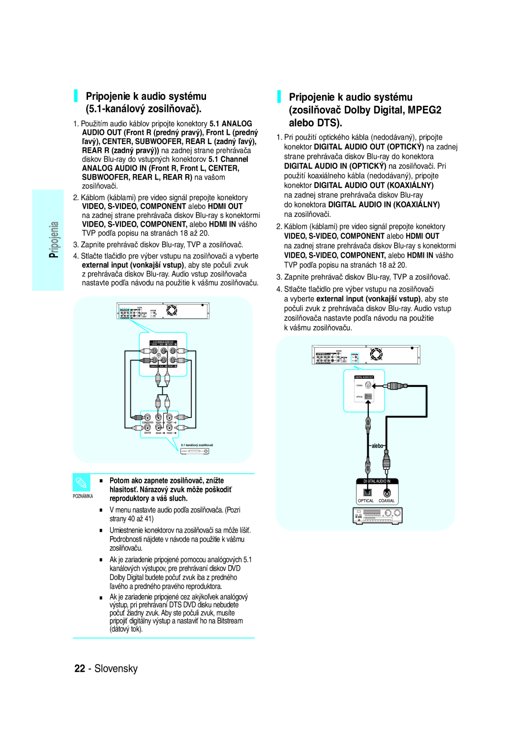 Samsung BD-P1000/XEO manual Použitím audio káblov pripojte konektory 5.1 Analog, Na zadnej strane prehrávača diskov Blu-ray 