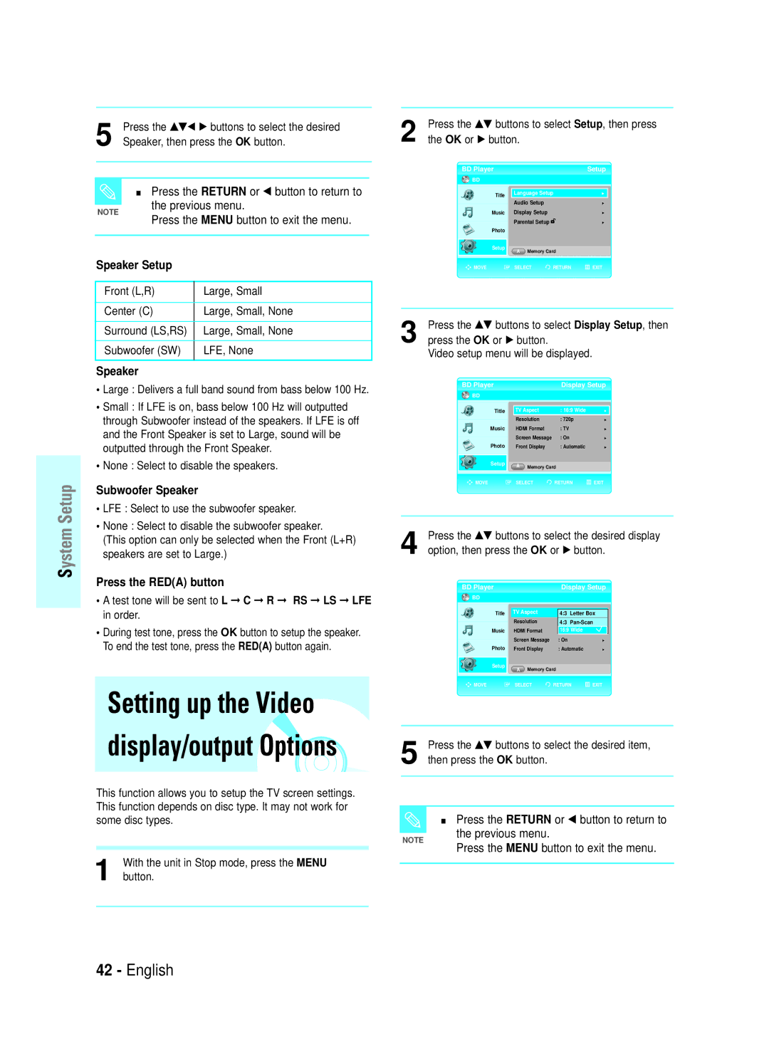 Samsung BD-P1000/XET, BD-P1000/XEG manual Setting up the Video display/output Options, Option, then press the OK or √ button 