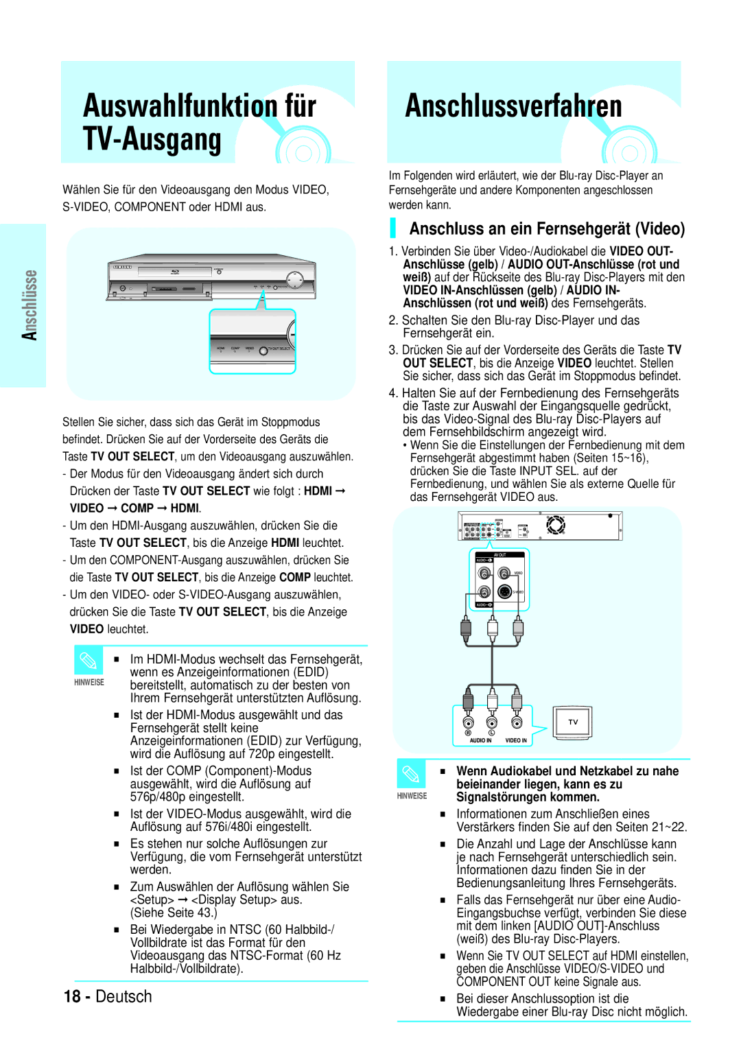 Samsung BD-P1000/XEL, BD-P1000/XEG, BD-P1000/XET manual Anschlussverfahren, Anschluss an ein Fernsehgerät Video, Siehe Seite 