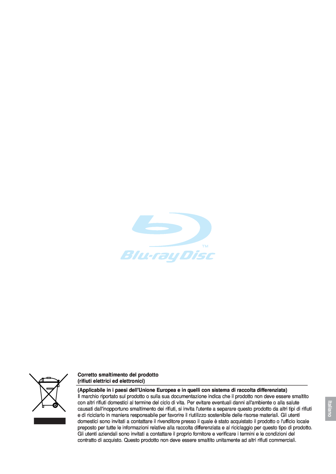Samsung BD-P1000/XEN, BD-P1000/XEG manual Corretto smaltimento del prodotto rifiuti elettrici ed elettronici, Italiano 