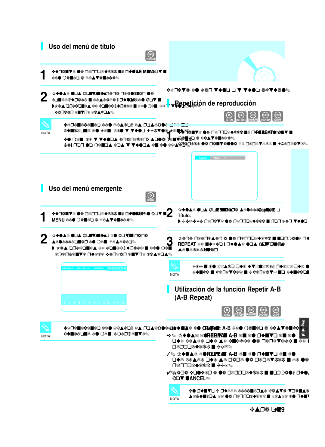 Samsung BD-P1000/XEU, BD-P1000/XEC manual Uso del menú de título, Uso del menú emergente, Repetición de reproducción 