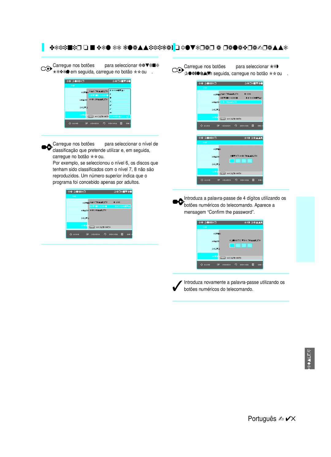 Samsung BD-P1000/XEU, BD-P1000/XEC manual Definir o nível de classificação, Alterar a palavra-passe 