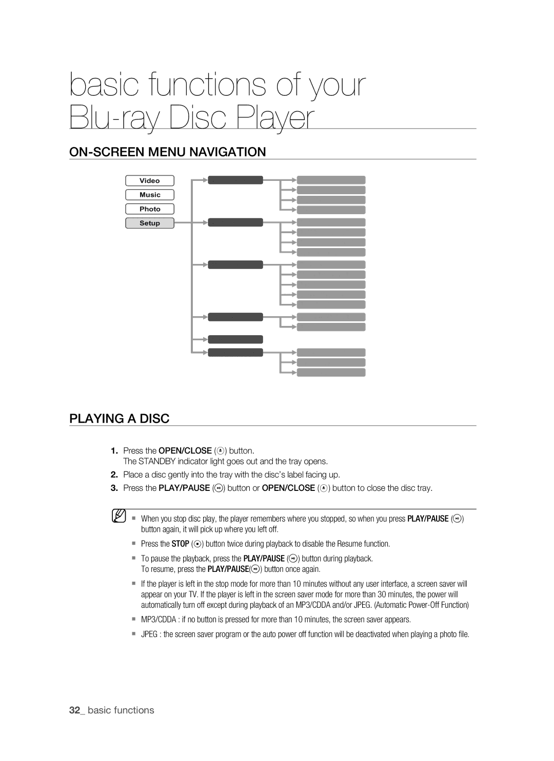 Samsung BD-P1400 user manual ON-SCREEN Menu Navigation, Playing a Disc 