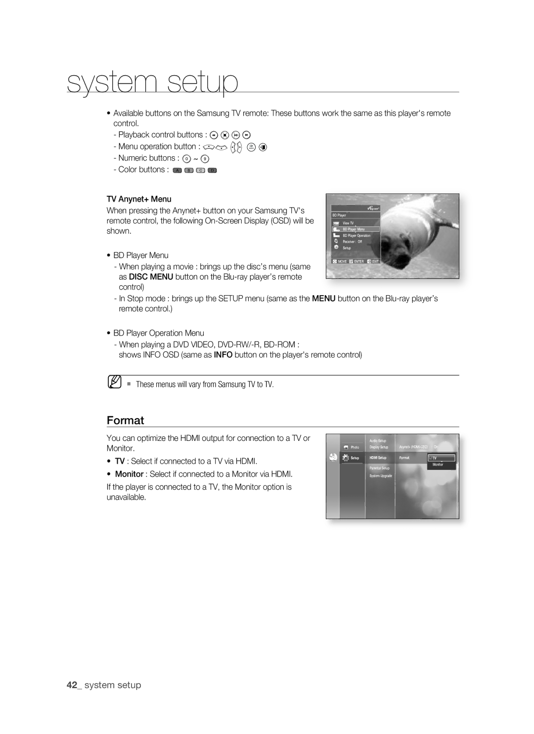 Samsung BD-P1400 user manual Format, Menu operation button Numeric buttons Color buttons a B C D 