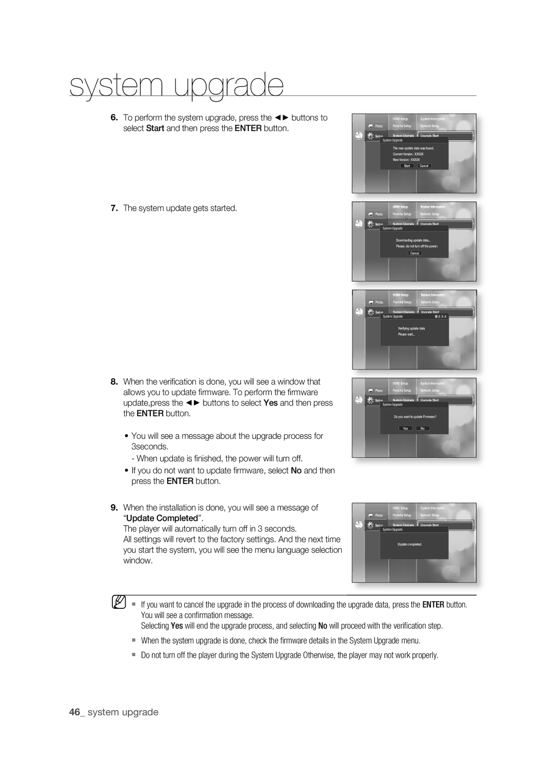 Samsung BD-P1400 user manual System update gets started 