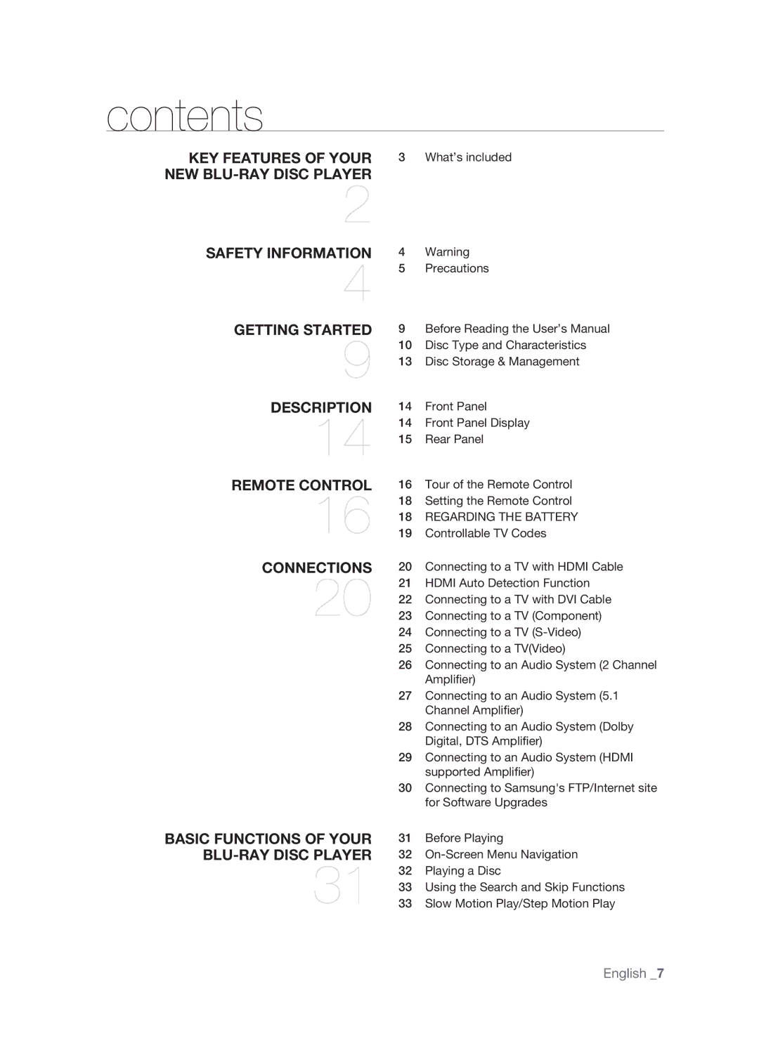 Samsung BD-P1400 user manual Contents 