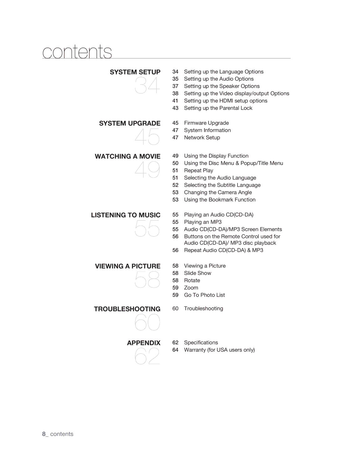 Samsung BD-P1400 user manual Contents 