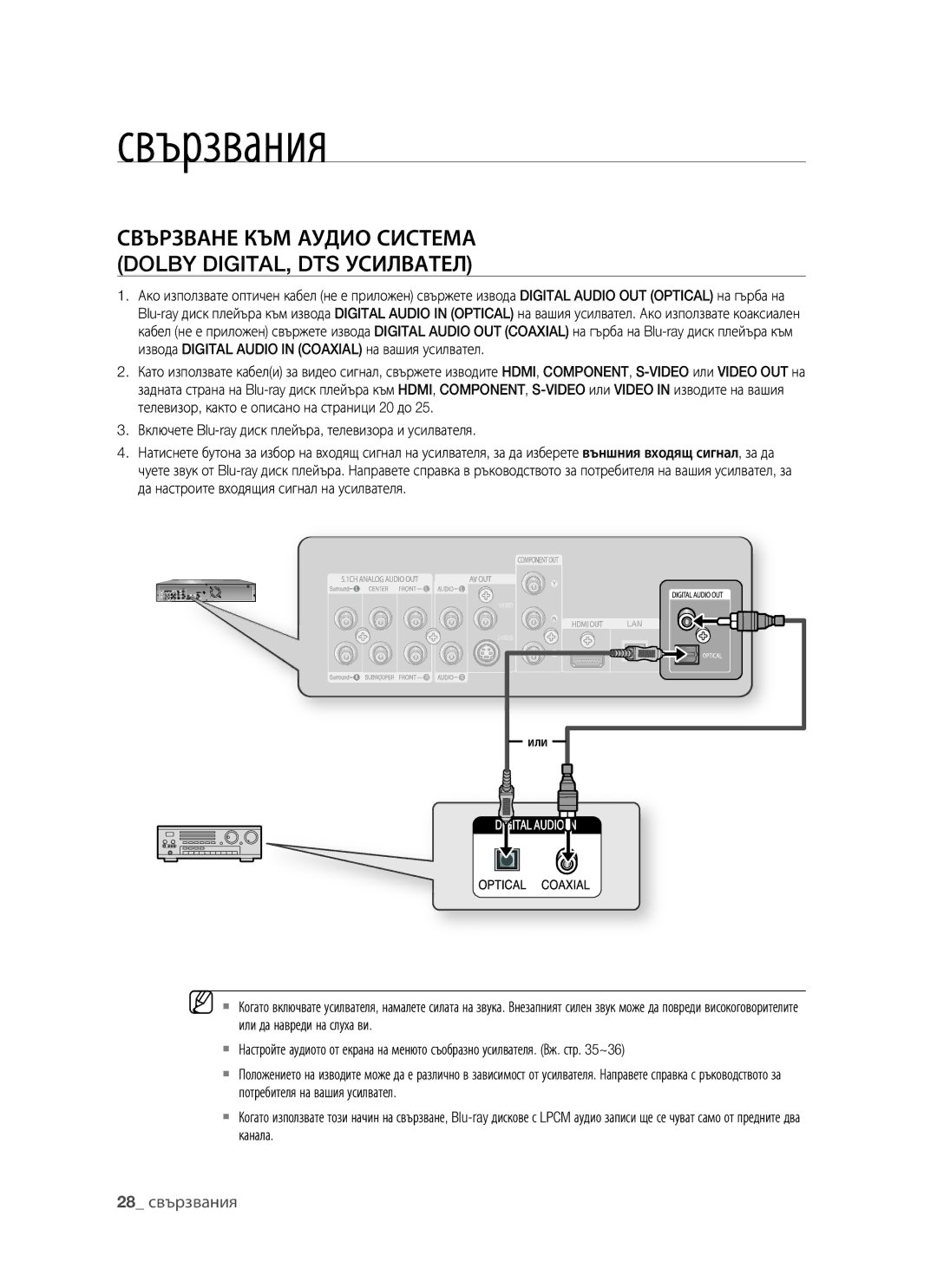 Samsung BD-P1400/EUR manual Свързване КЪМ Аудио Система Dolby DIGITAL, DTS Усилвател 