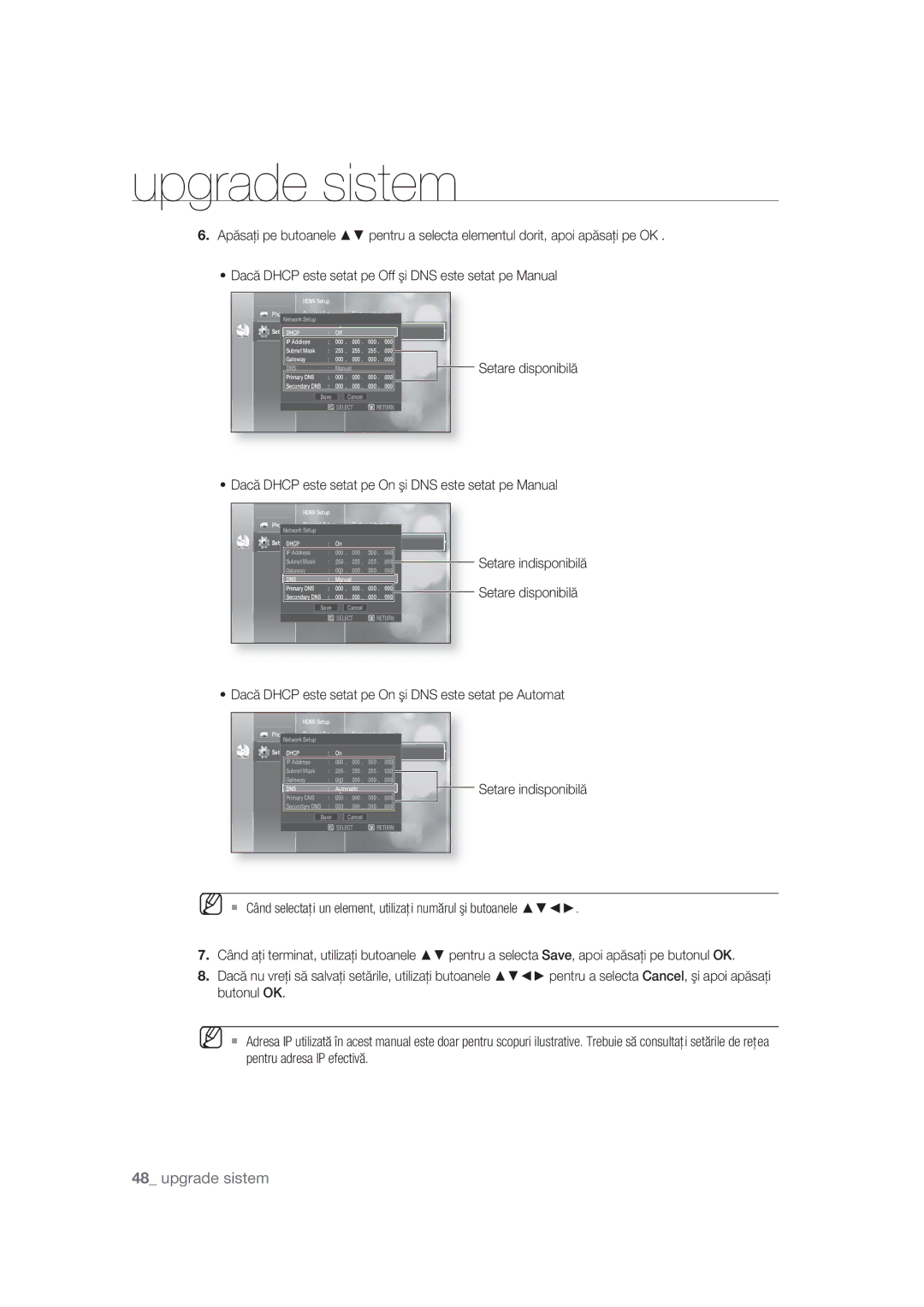 Samsung BD-P1400/EUR, BD-P1400/XEC manual Dacă Dhcp este setat pe On şi DNS este setat pe Manual 