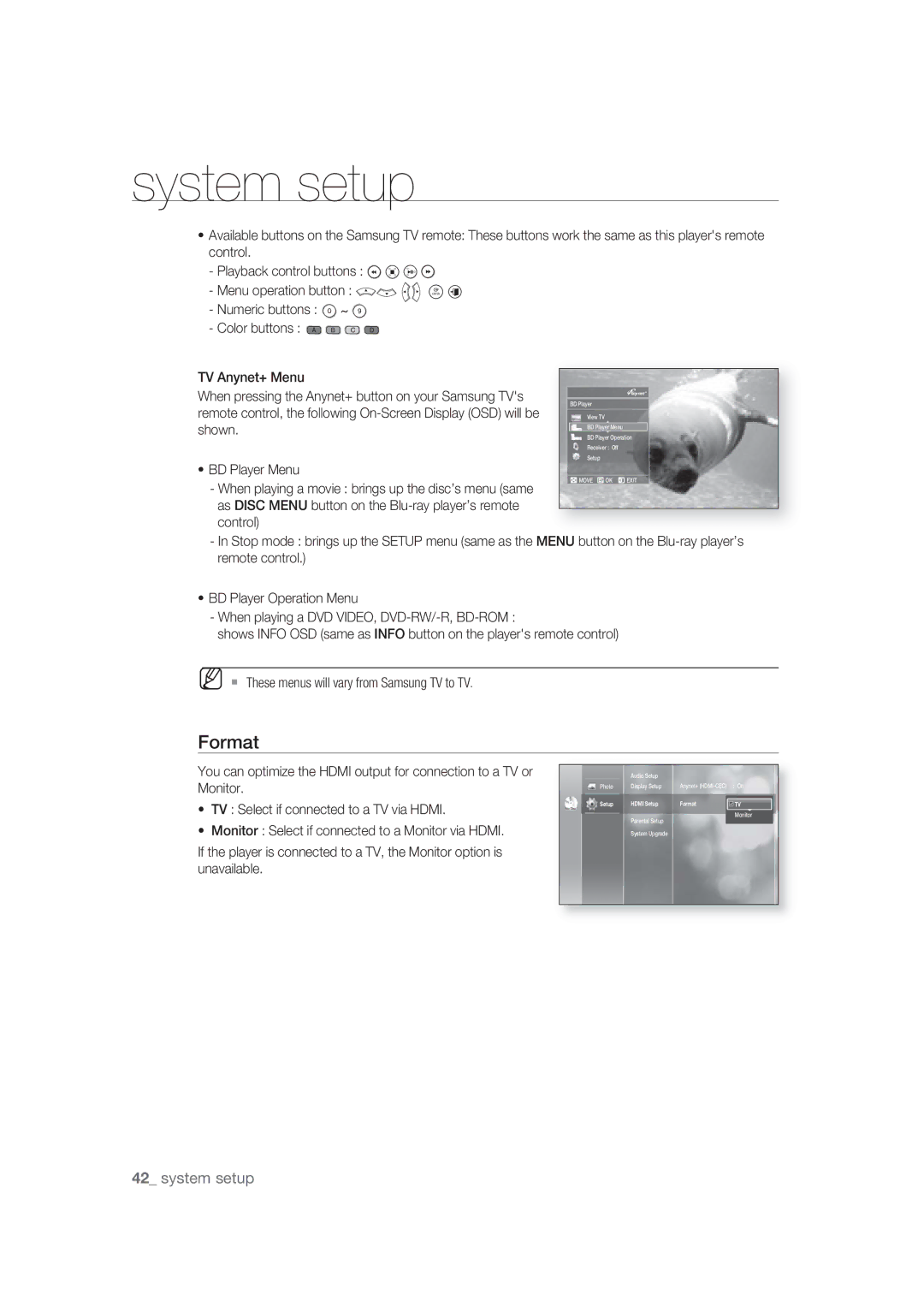 Samsung BD-P1400/XEC, BD-P1400/EUR manual Format, Menu operation button Numeric buttons Color buttons a B C D 